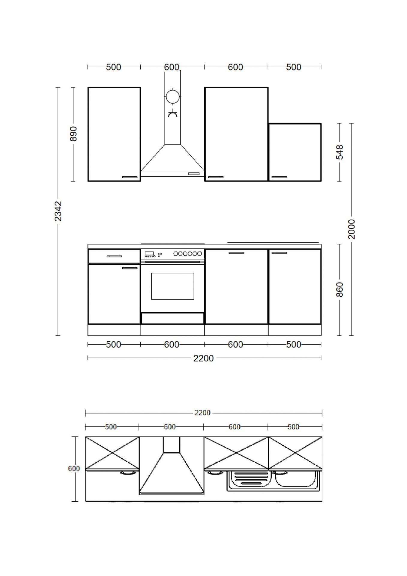 Küchenzeile Valero 220 cm mit E-Geräten