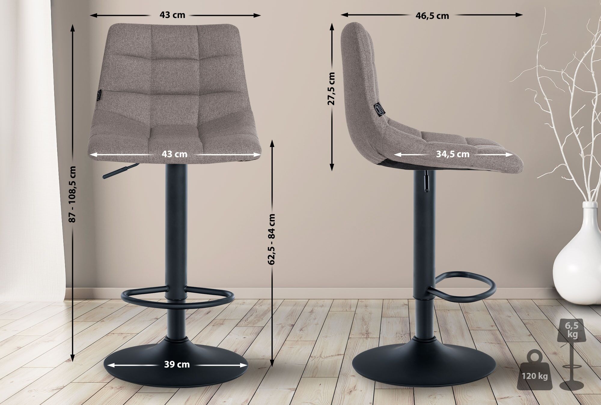 2er Set Barhocker Jerry Stoff schwarz, grau