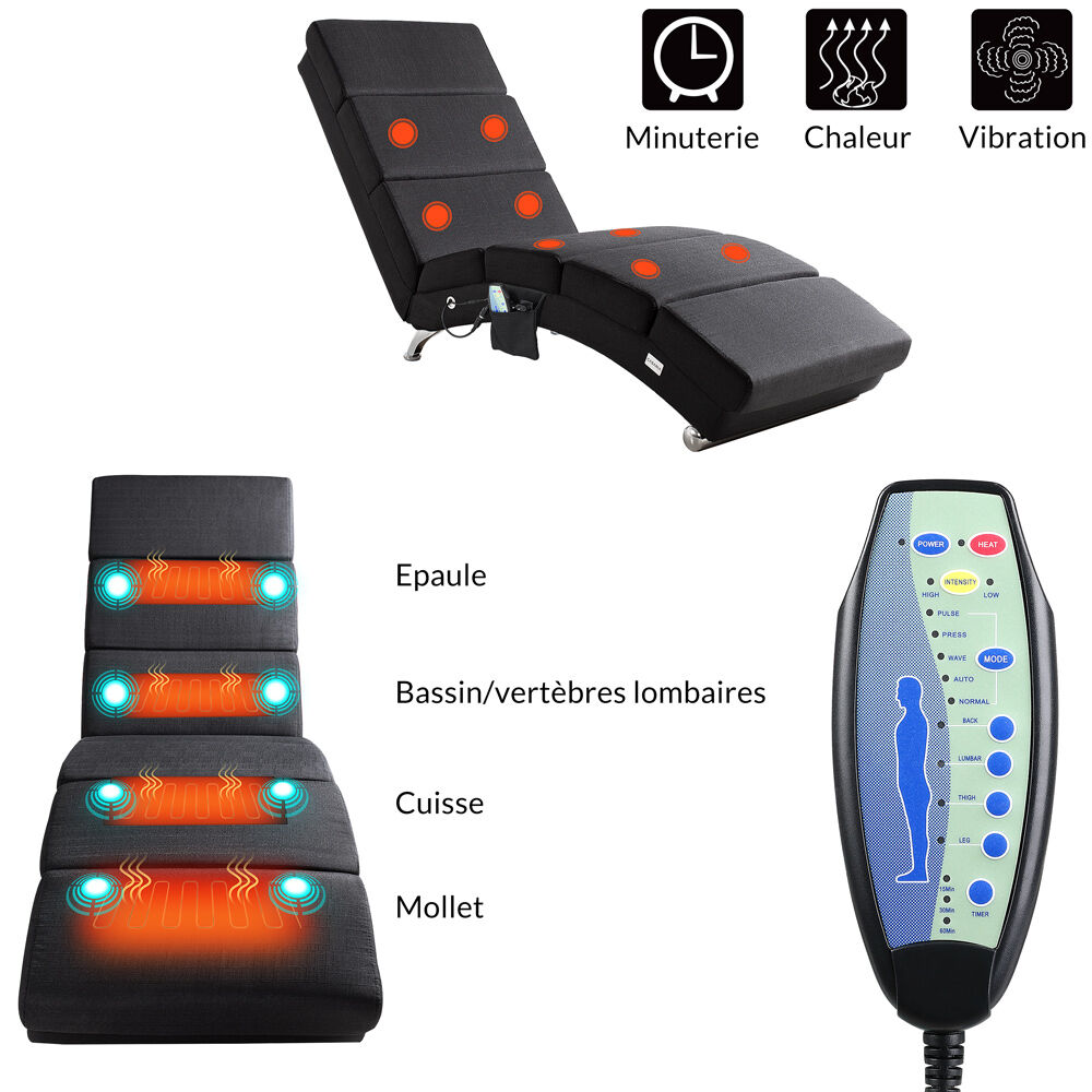 Relaxliege London Anthrazit mit Massage- + Heizfunktion