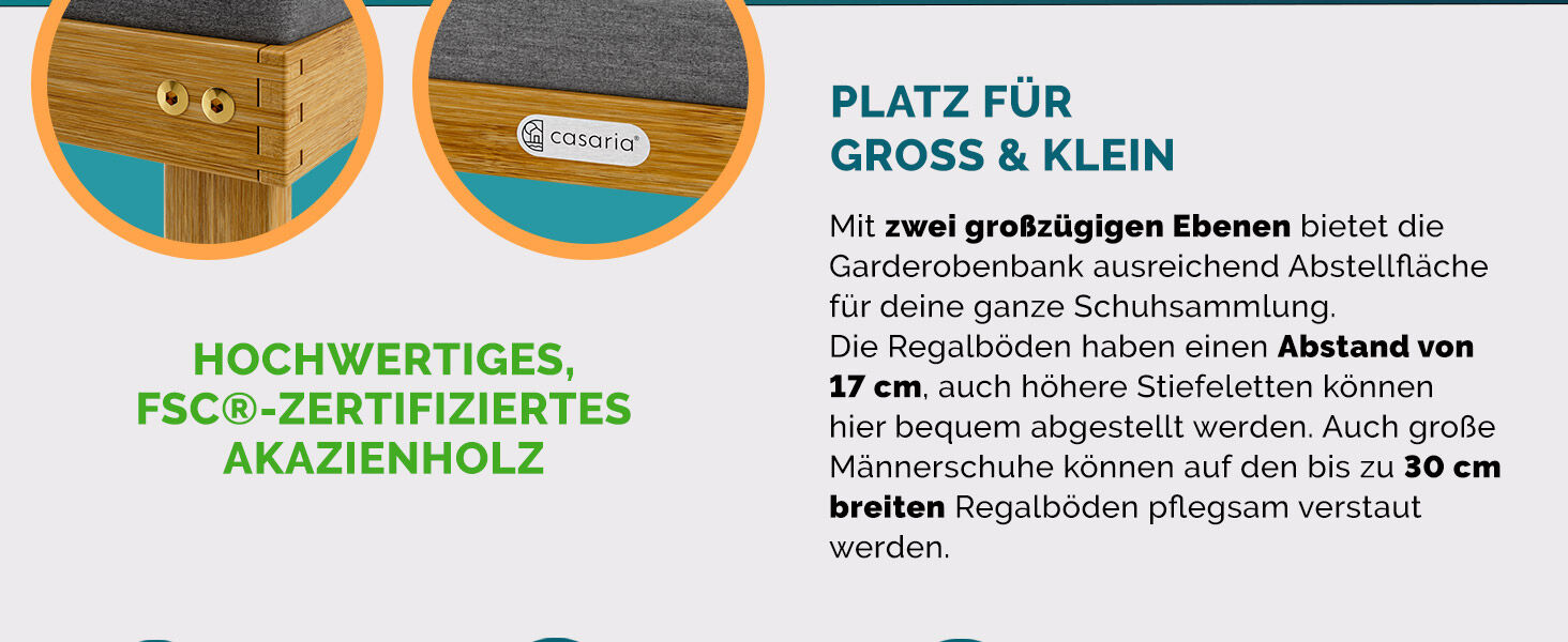 Schuhbank FSC®-zertifiziertes Akazienholz 70x33x48cm