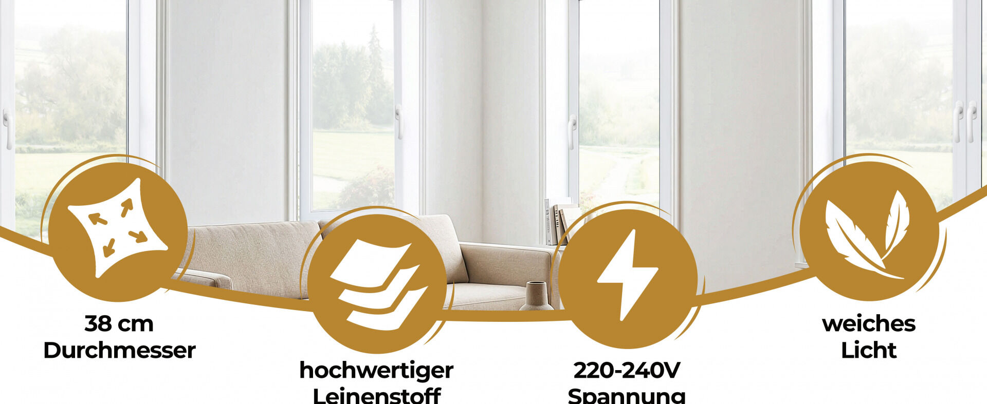 Deckenlampe Taupe Stoff Ø38cm