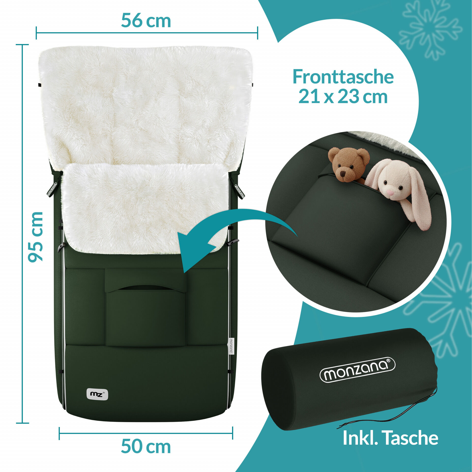 Babyfußsack Grau-Grün gefüttert Kinderwagen geeignet