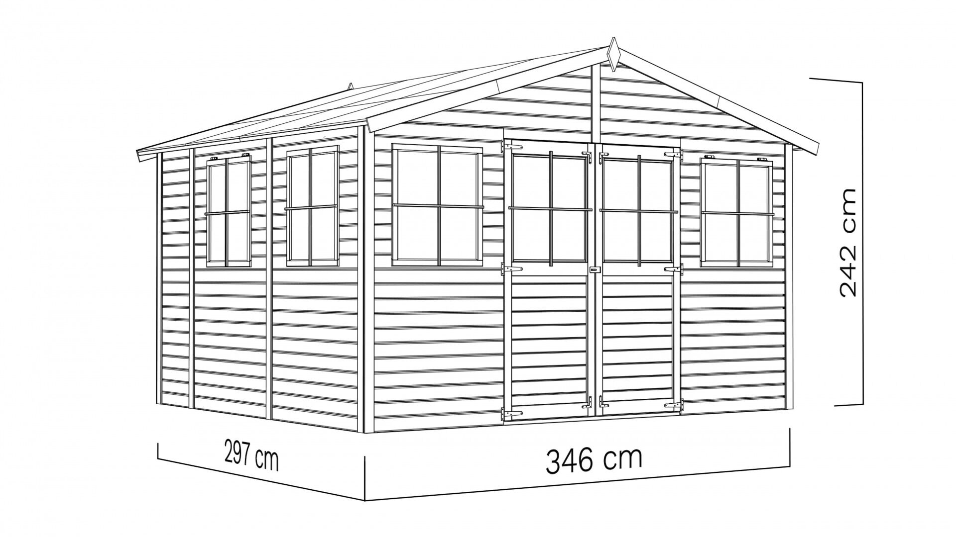 Gartenhaus Holz Workshop 1 naturbelassen 346 x 297 cm