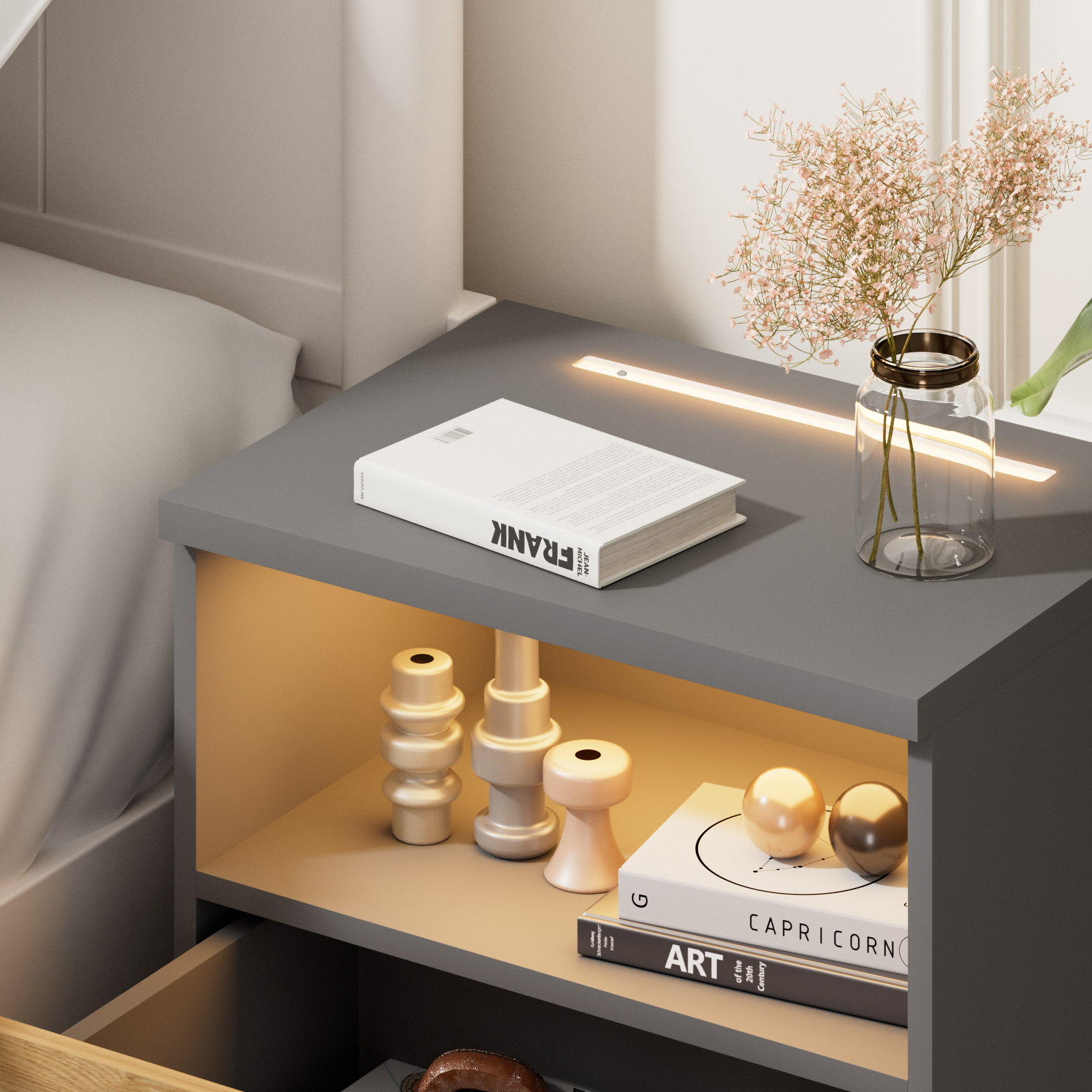 Nachttisch Jamie 2er-Set Holz/Grau 55x40x28cm