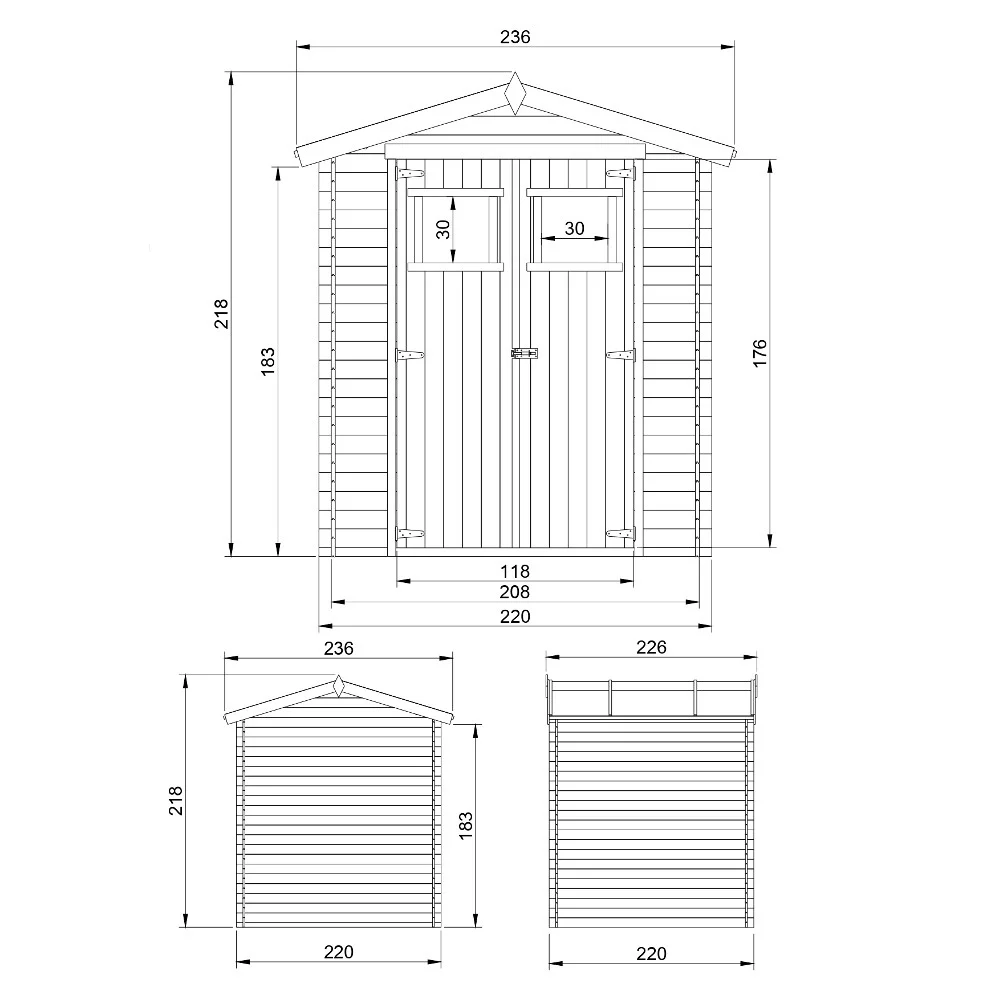 Gartenhaus Anton M369 Zeichnung mit Abmessungen