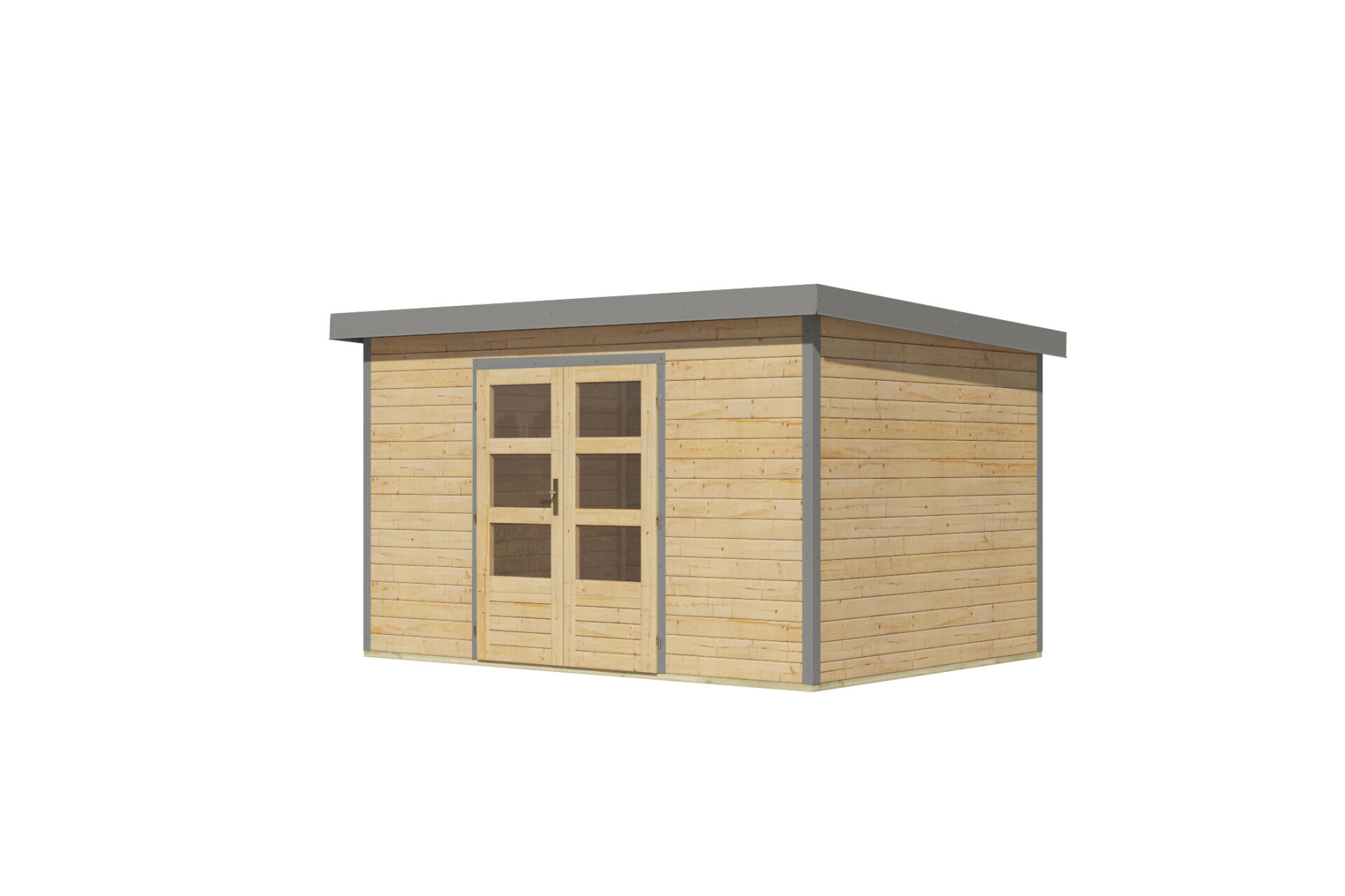 Karibu Pultdach Holz & Metall Gartenhaus Pluto 7, naturbelassen / graualuminium
