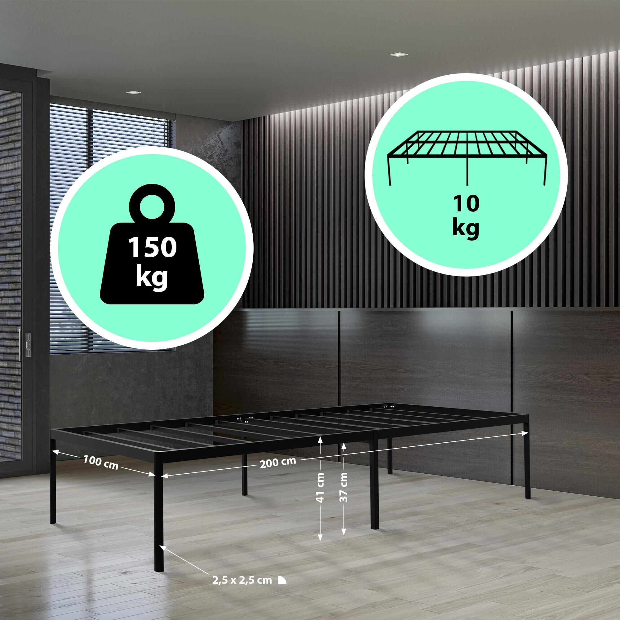 Metallbett Hamlin 200x100x41 cm, schwarz