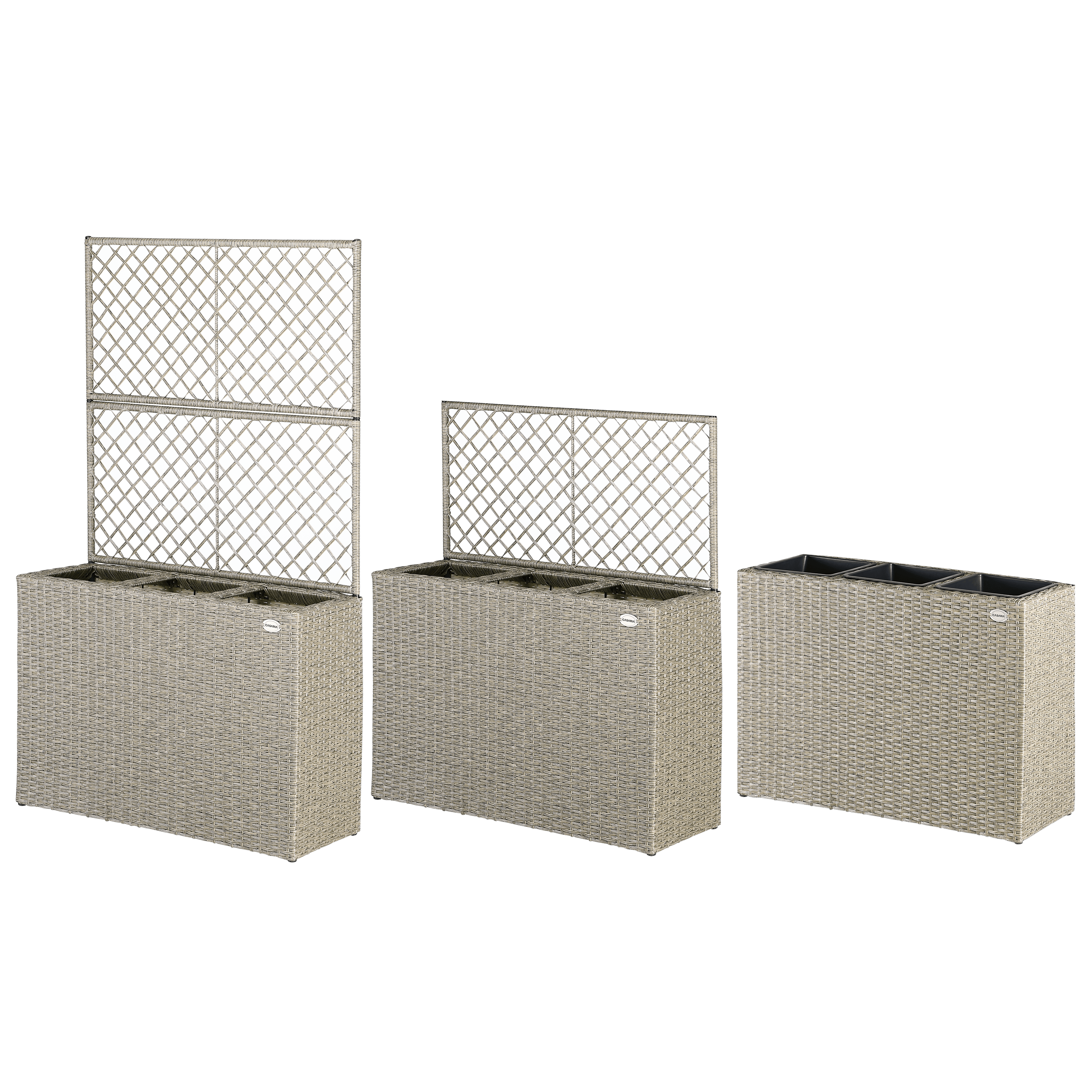 Polyrattan Blumenkasten mit Rankgitter Creme