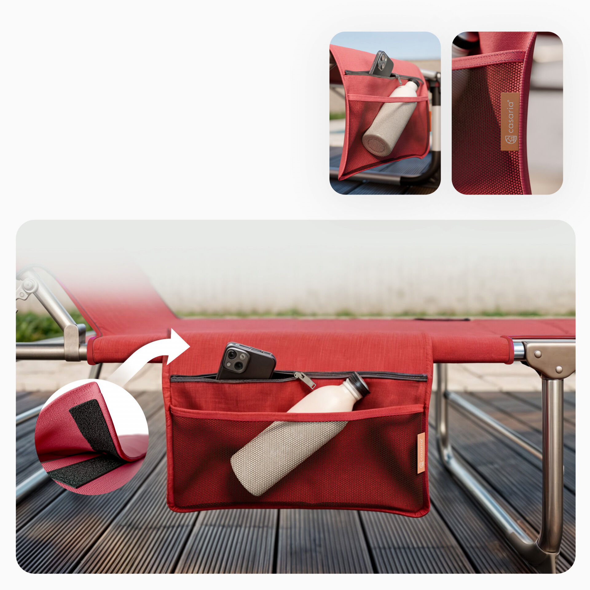 Gartenliege Ibiza Rubinrot 190x59x29cm Alu Sonnendach