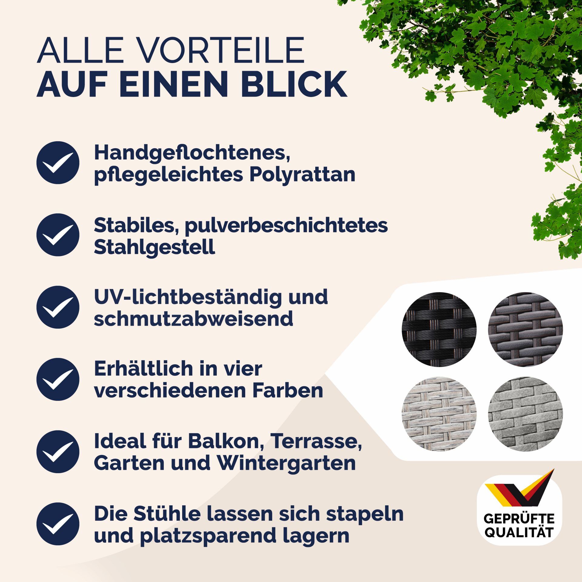 Polyrattan Stapelstuhl Comfort 4er-Set Creme