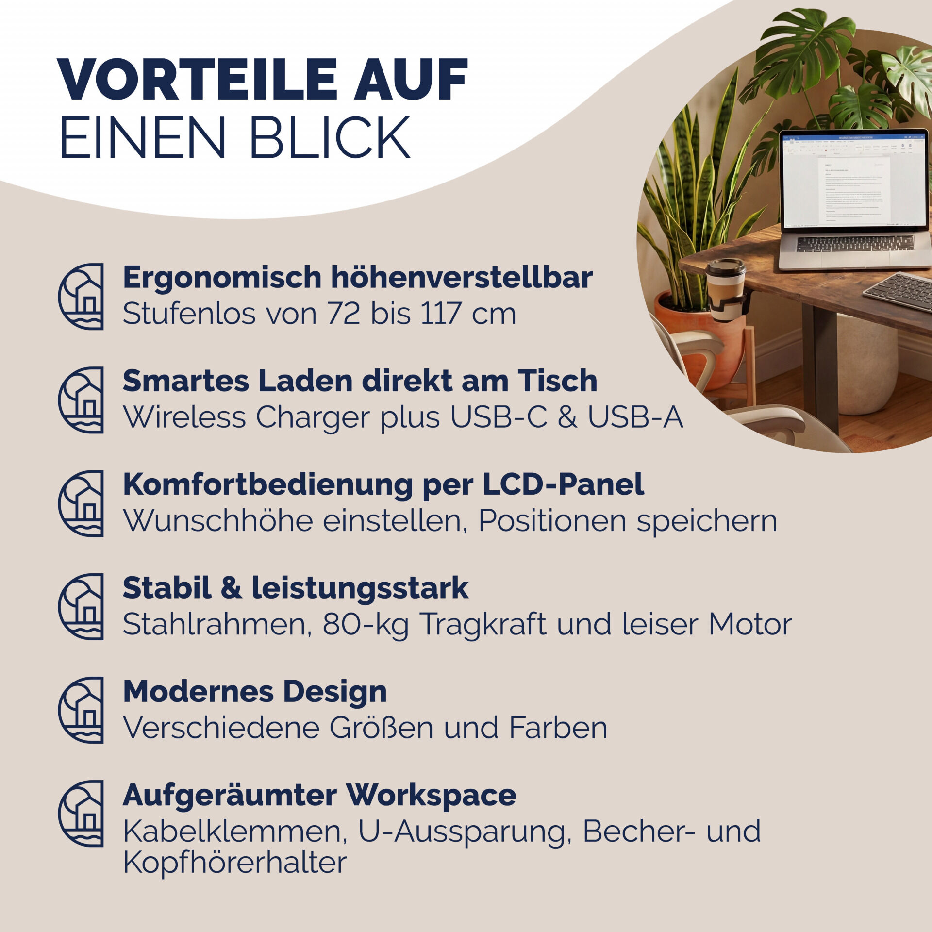 Höhenverstellbarer Schreibtisch Braun 140x60x72-117cm