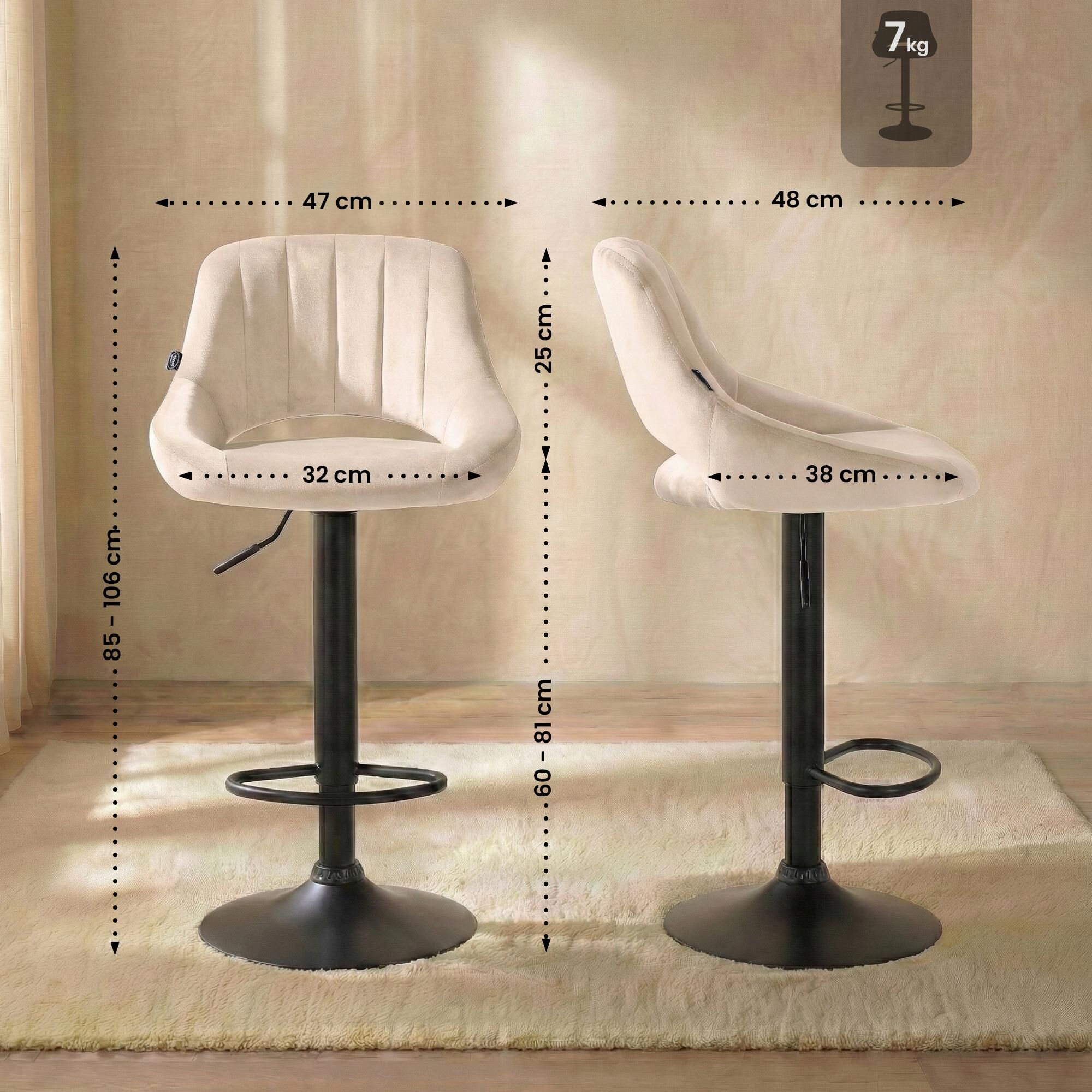 Barhocker Milet Samt schwarz, creme