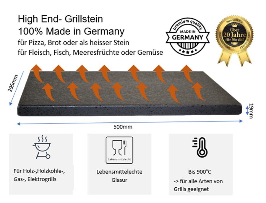 Megrill 50x30cm Grillstein aus glasiertem Cordierit