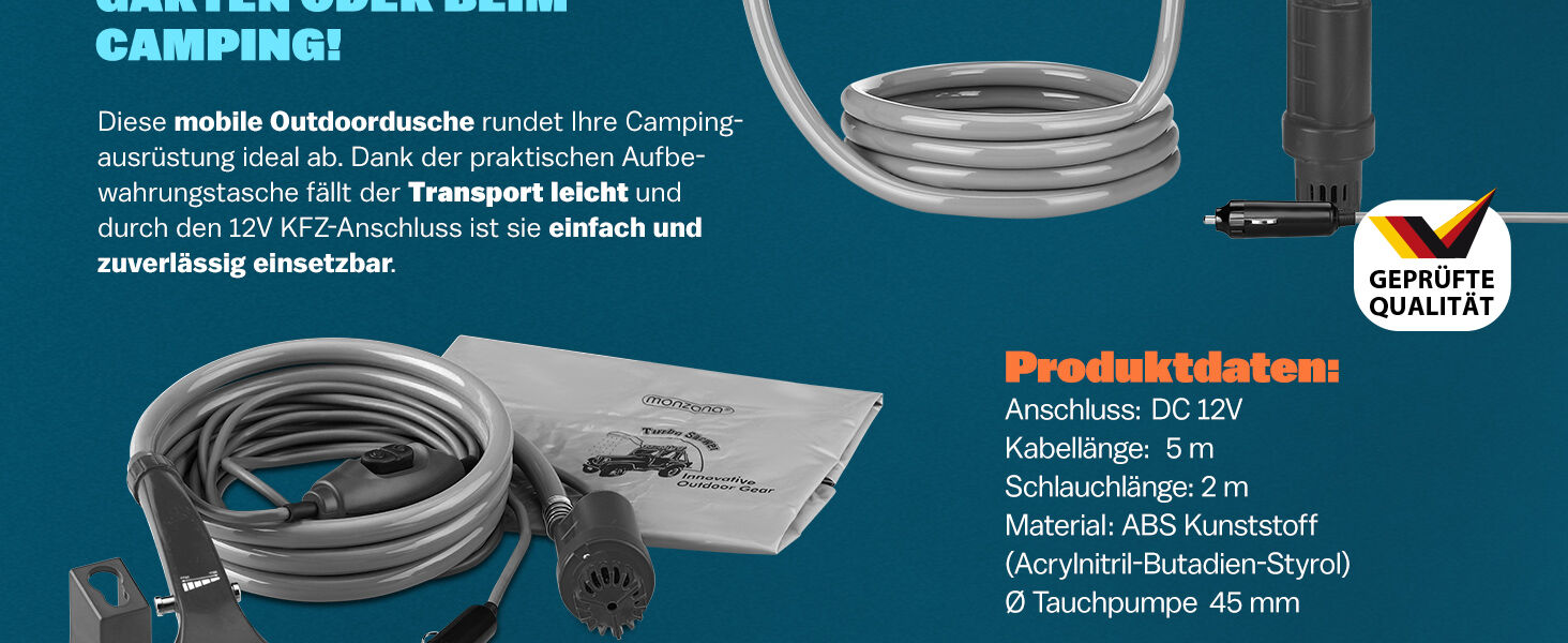 Campingdusche Anthrazit mit Tauchpumpe