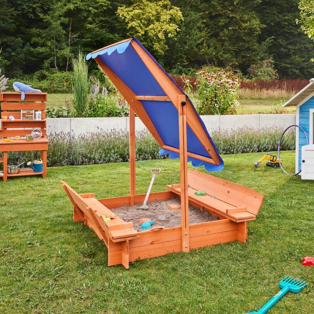 Sandkasten mit Sonnensegel BUDDELKISTE - 110 x 110 cm | HD-23221