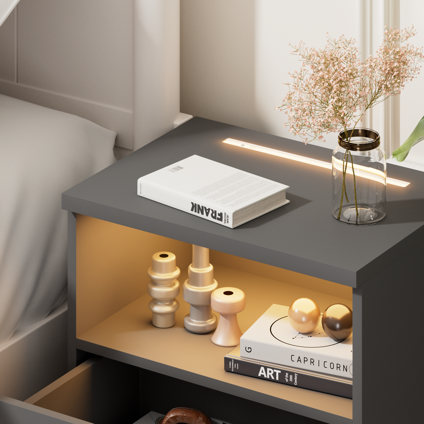 Nachttisch Jamie 2er-Set Anthrazit 55x40x28cm