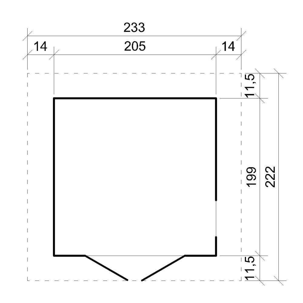 Gartenhaus Martin M351FB Grundriss mit Maßen