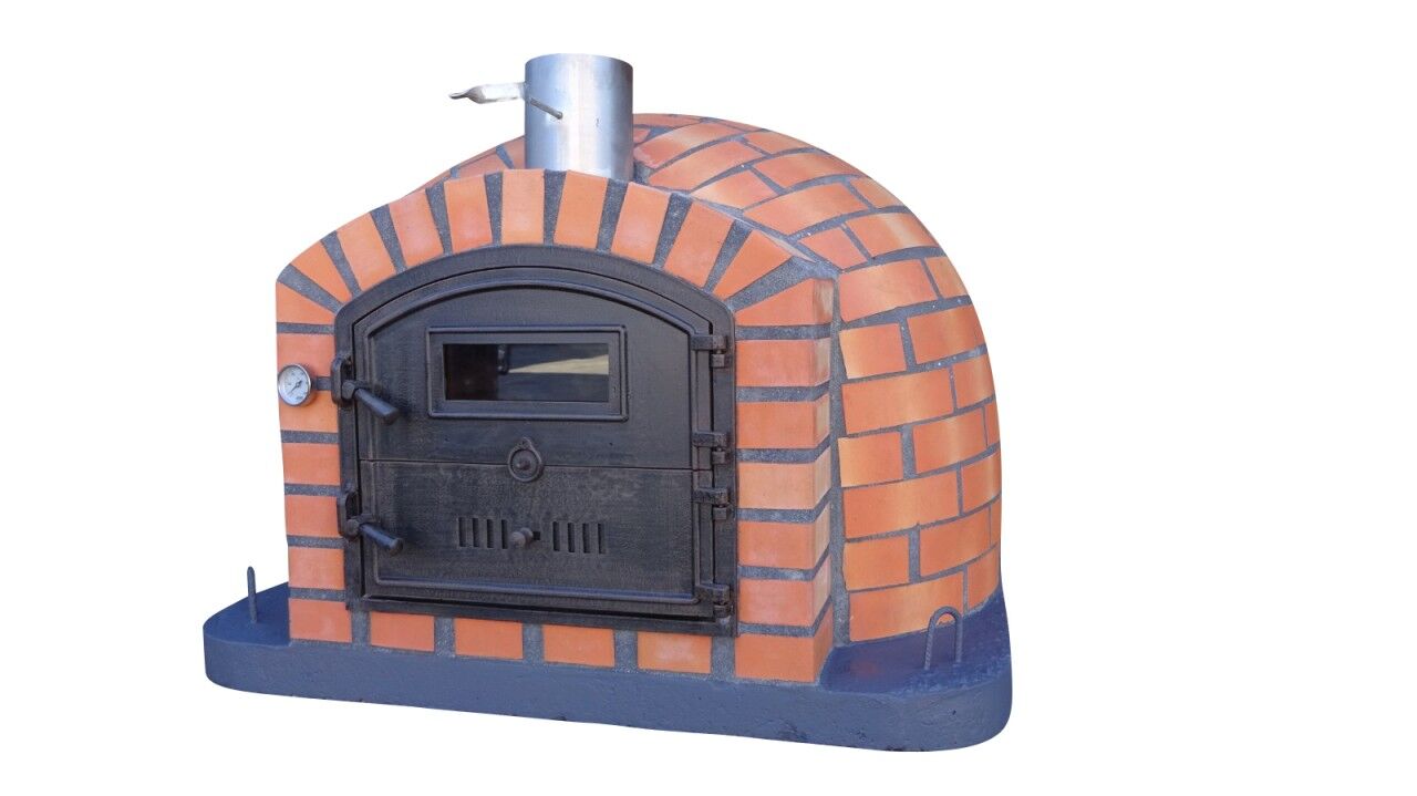 Traditioneller Backofen Luca AL 110 inkl. Kaminrohr und Regenhut aus Edelstahl, terracotta, ohne Abdeckhaube, ohne Ofenzubehör, ohne Zubehörset, ohne Grillzubehör, fahrbares Gestell schwarz
