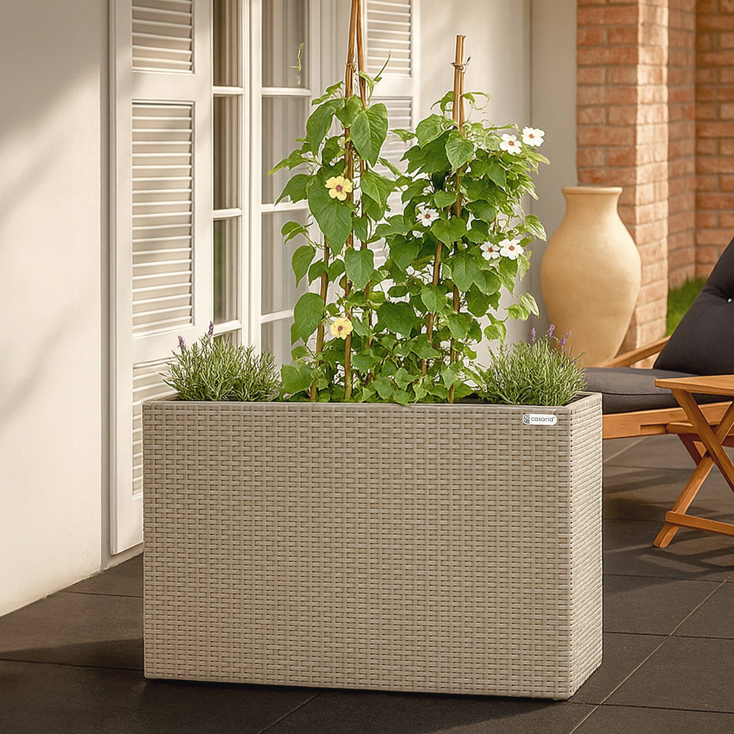Polyrattan Blumenkasten Creme 95x27x60cm