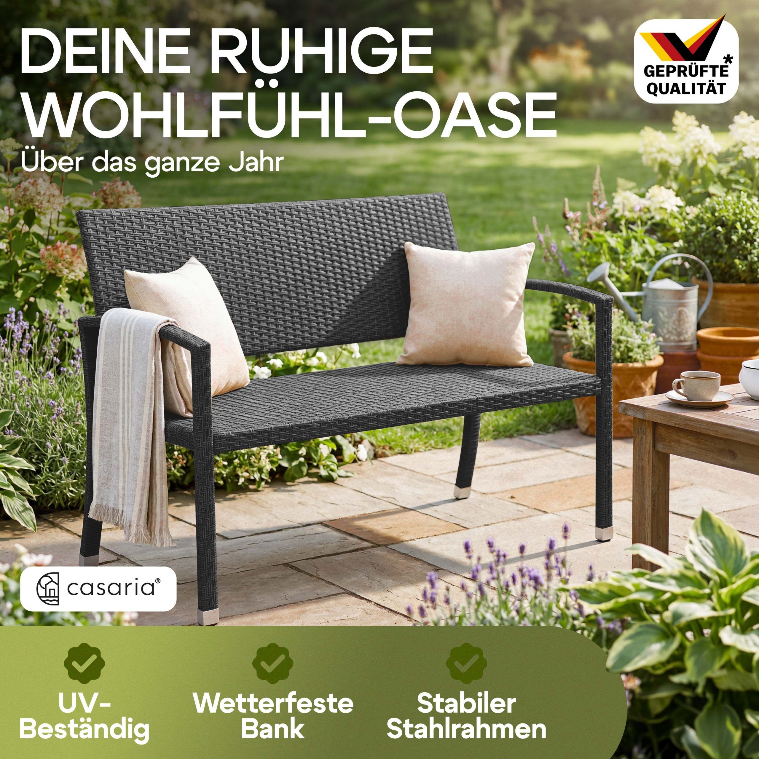 Polyrattan Gartenbank Schwarz 122x58x87cm