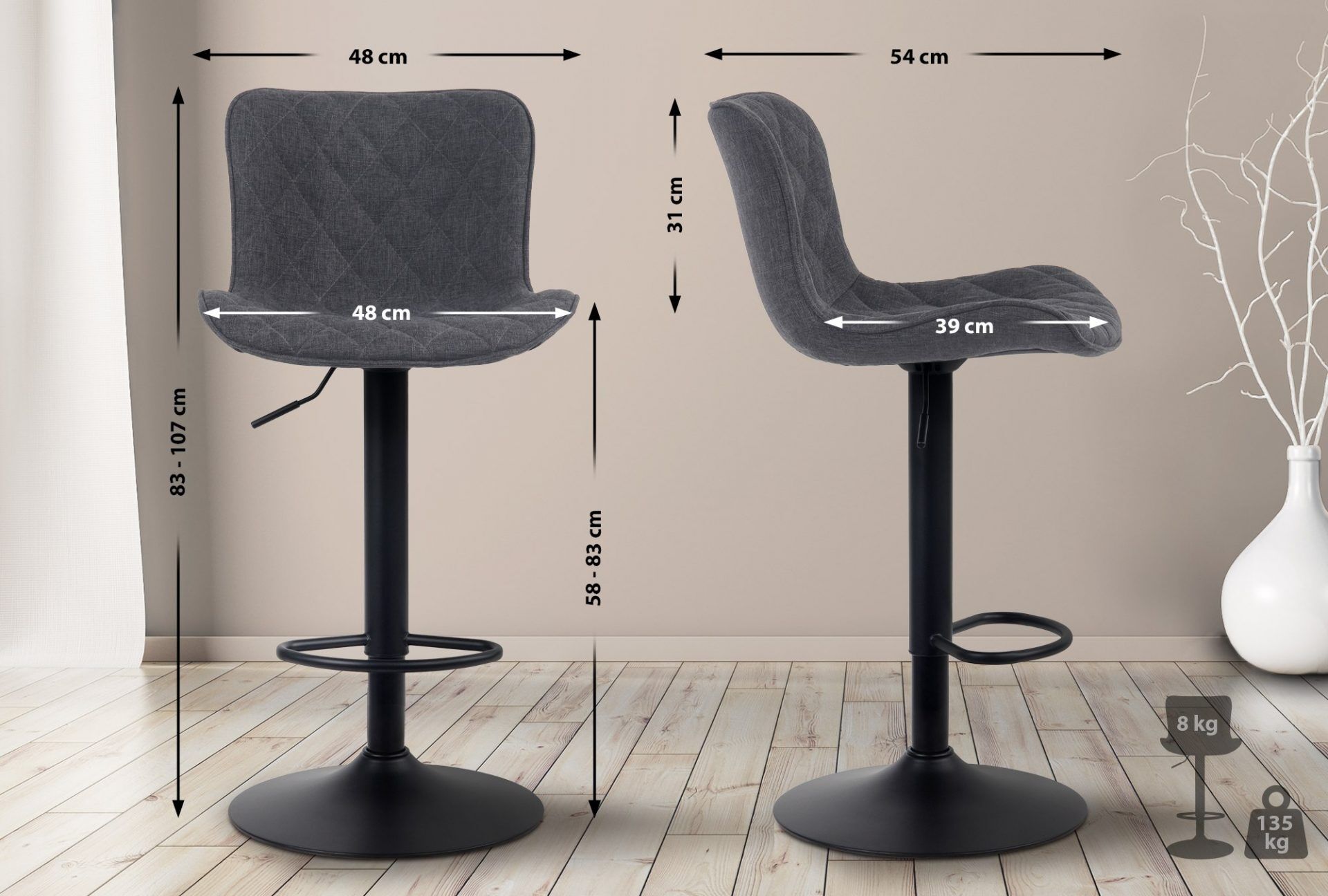 Barhocker Emma Stoff, schwarz