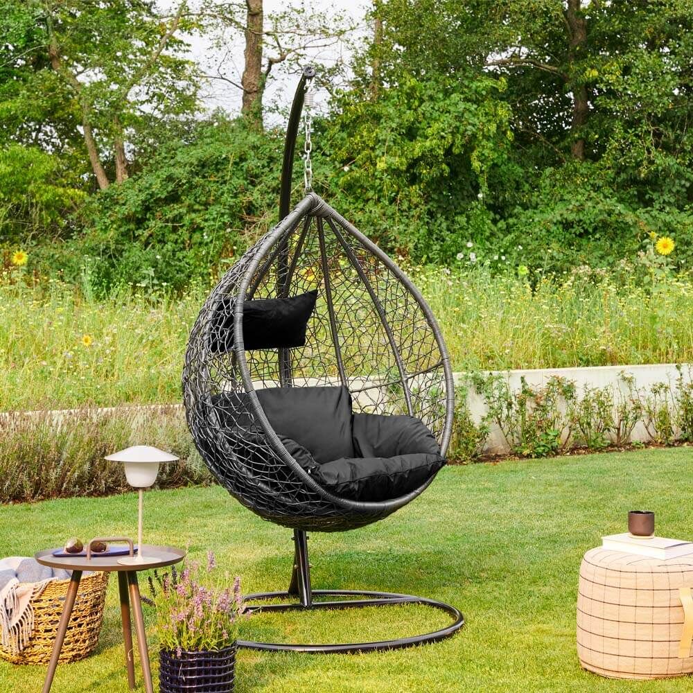 Polyrattan Hängesessel mit Gestell CIELO - Schwarz
