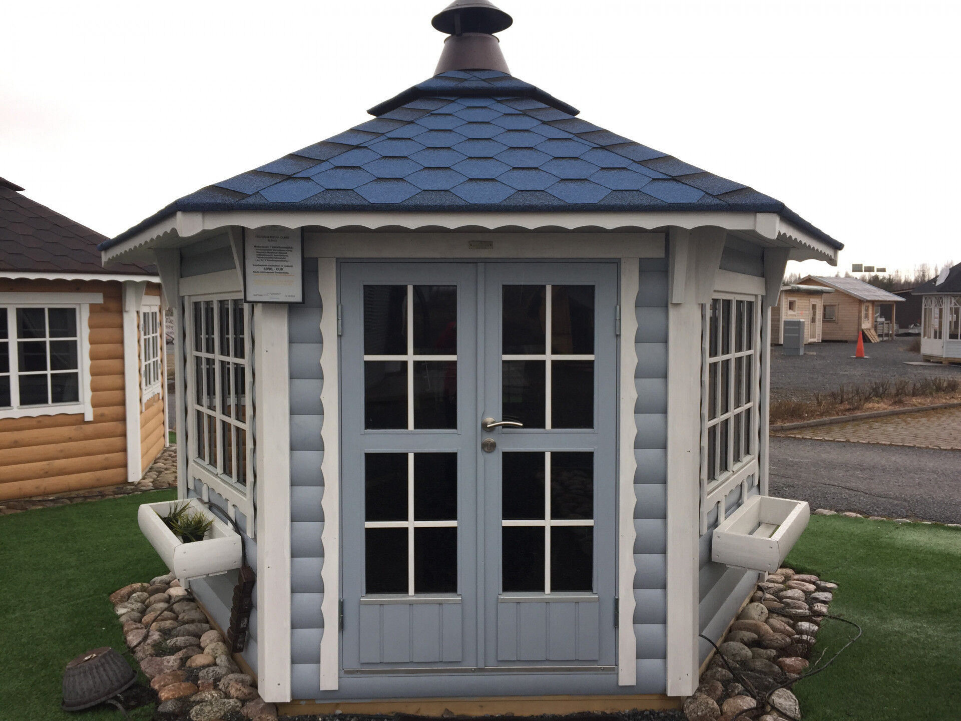 Grillpavillon Victoria 6,5 m² taubenblau Frontansicht