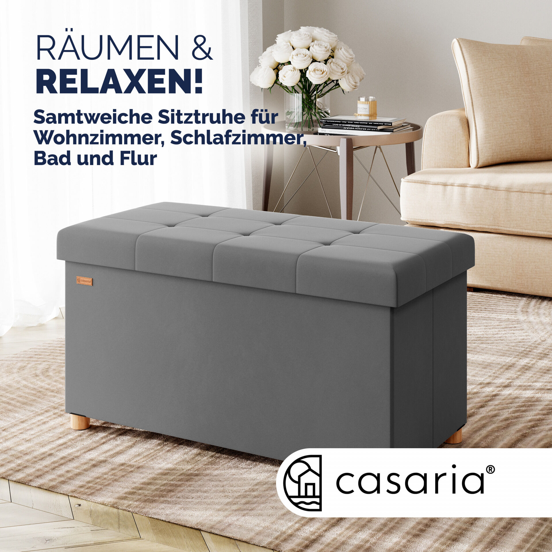 Sitzbank Anthrazit Samt 76x38x42cm mit Stauraum faltbar