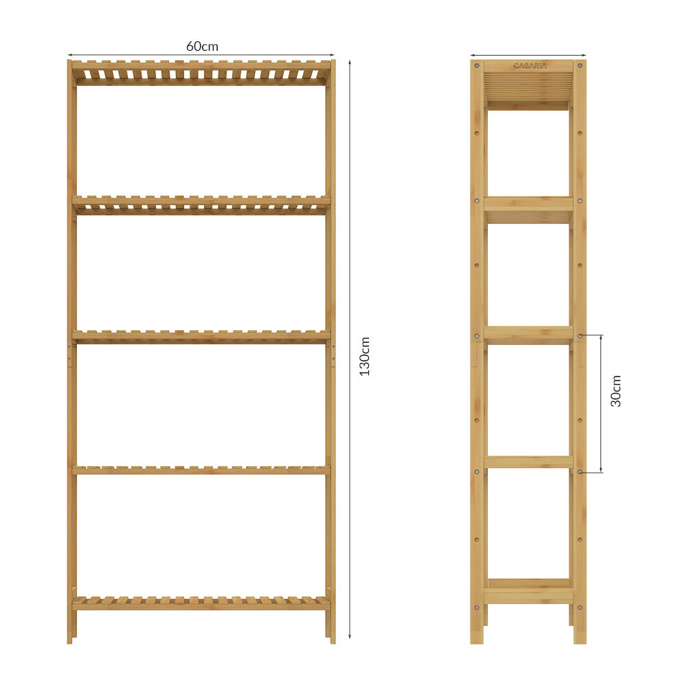 Standregal Badregal Bambus 130x60x26cm Ablagen höhenverstellbar