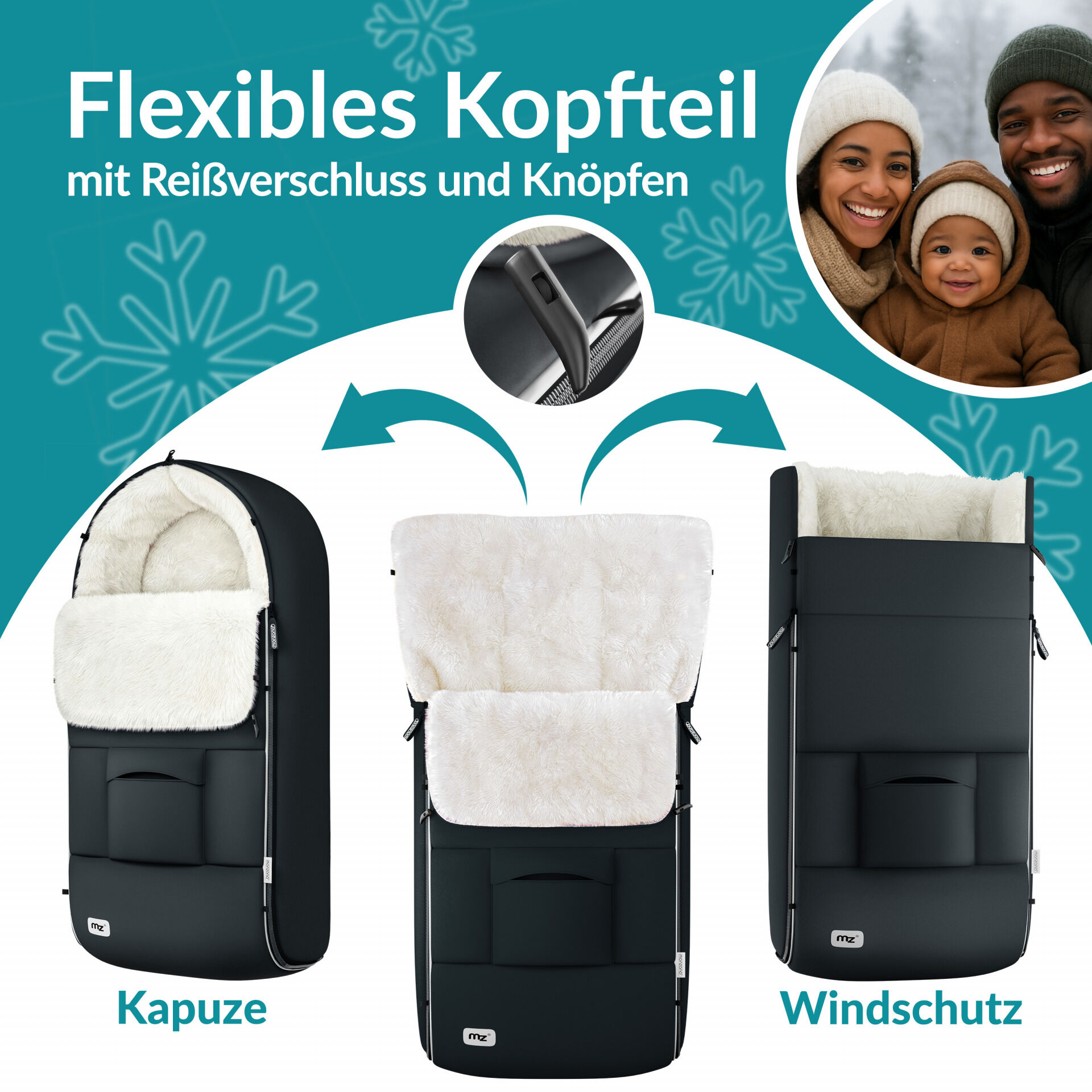 Babyfußsack Schwarz gefüttert Kinderwagen geeignet