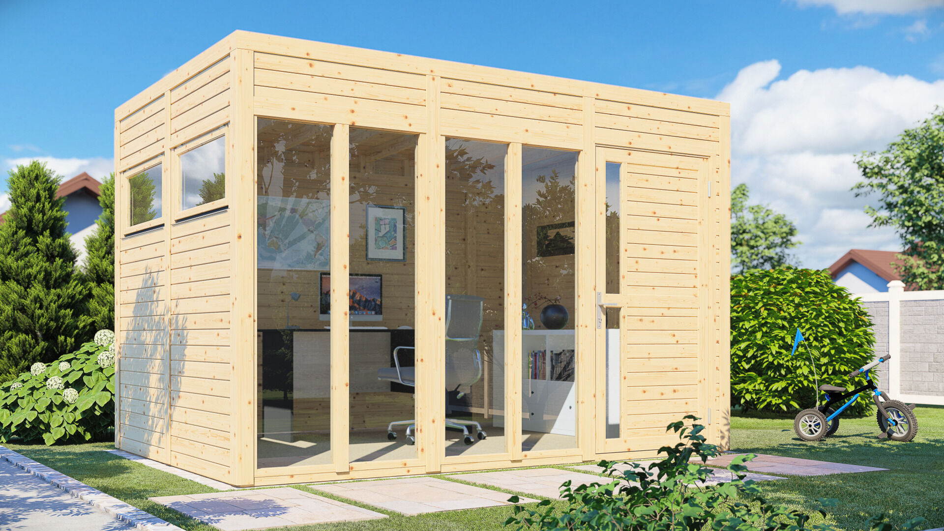 Gartenhaus Holz Cubus 3 Office naturbelassen 333 x 230 cm