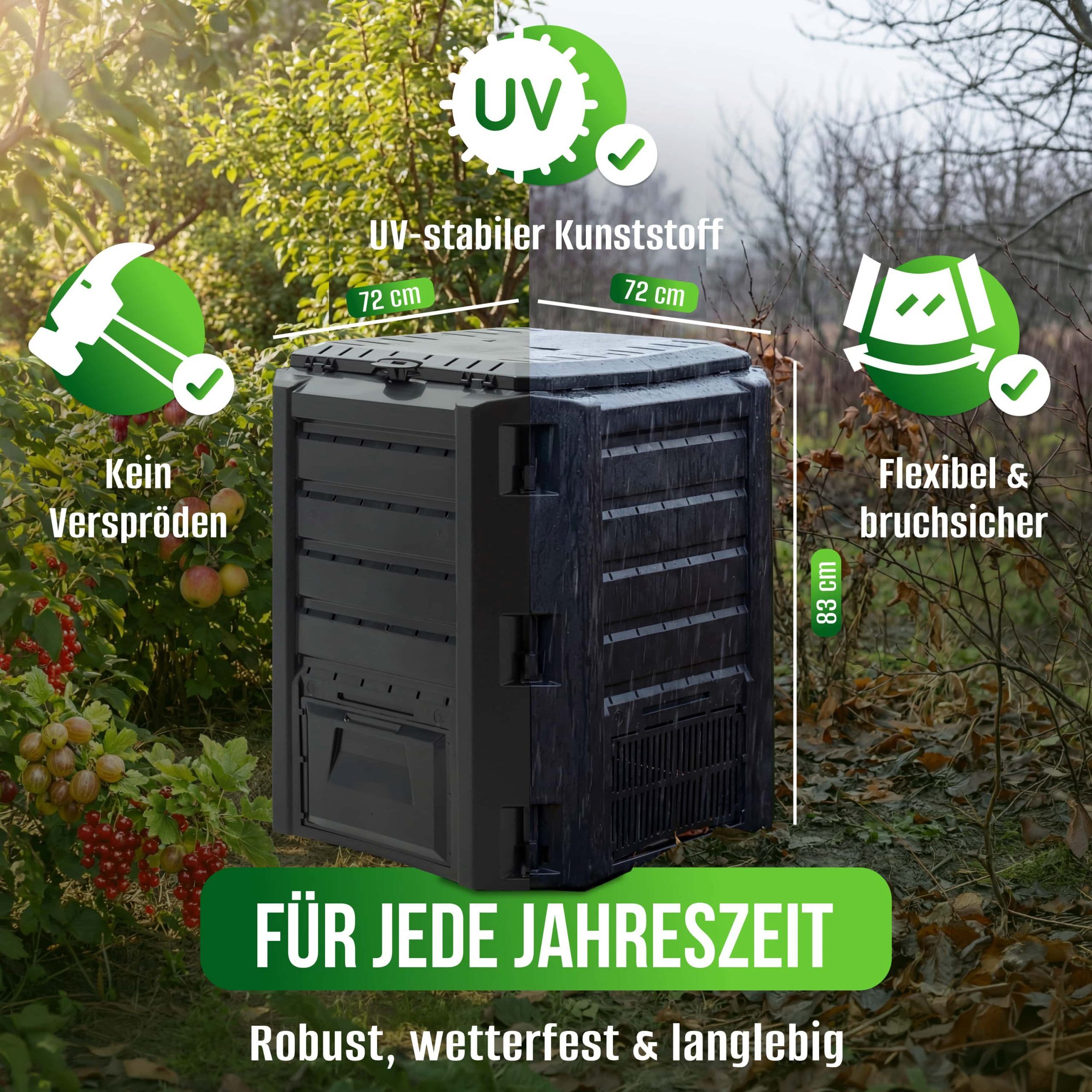 Komposter Schwarz 1600L 261x72x83cm