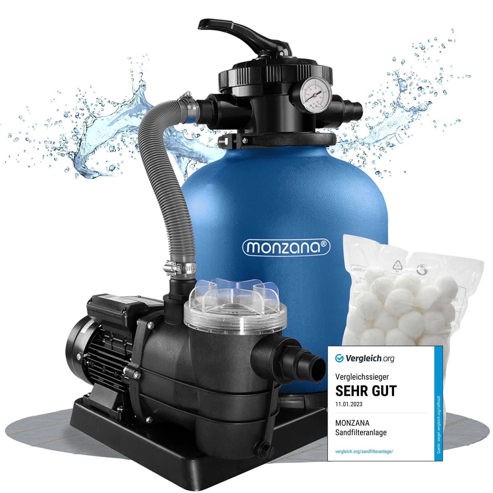 Sandfilteranlage 13200 L/h inkl 1200gr Filterbällen und XXL Tank