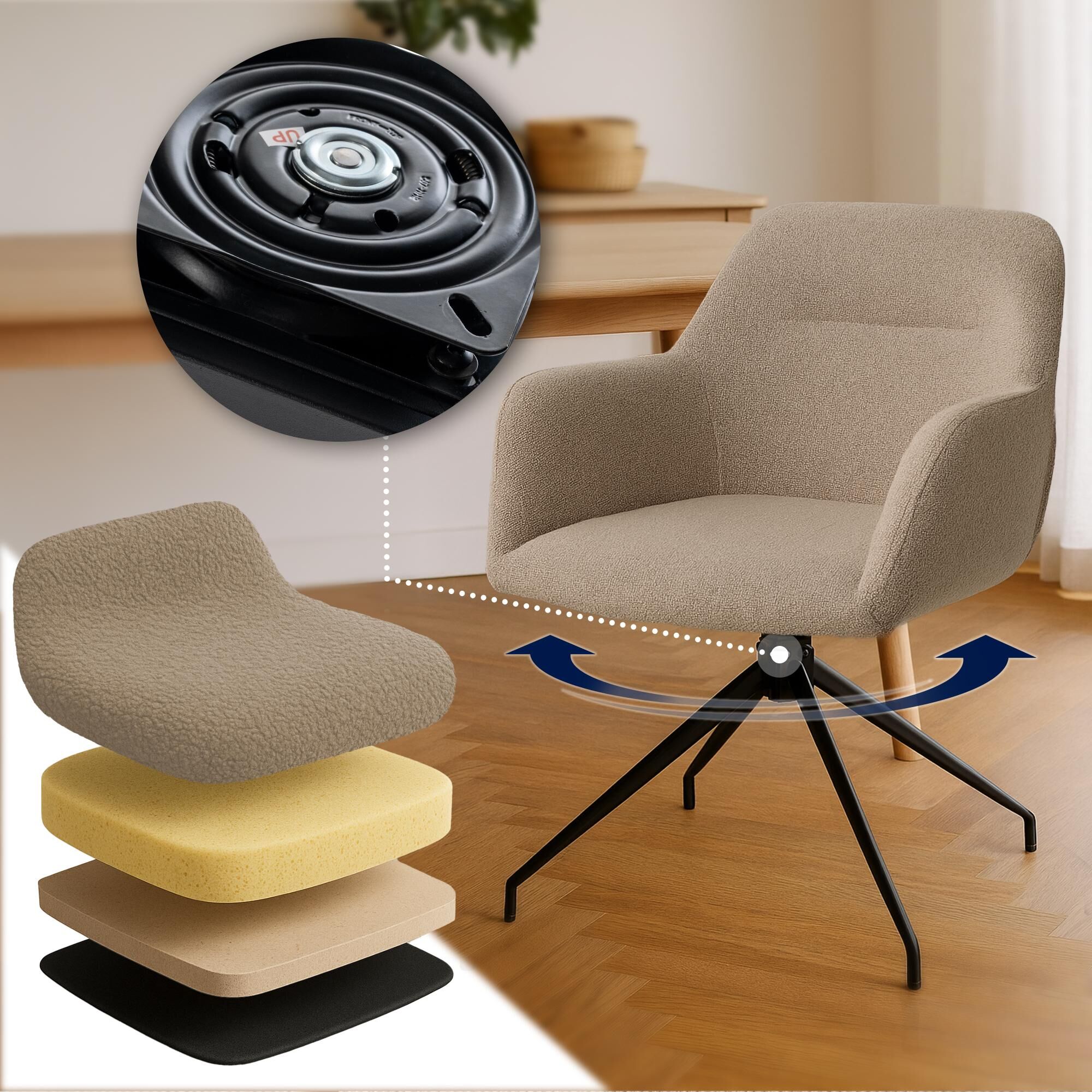 Esszimmerstuhl Merlinda Stoff Teddy, taupe