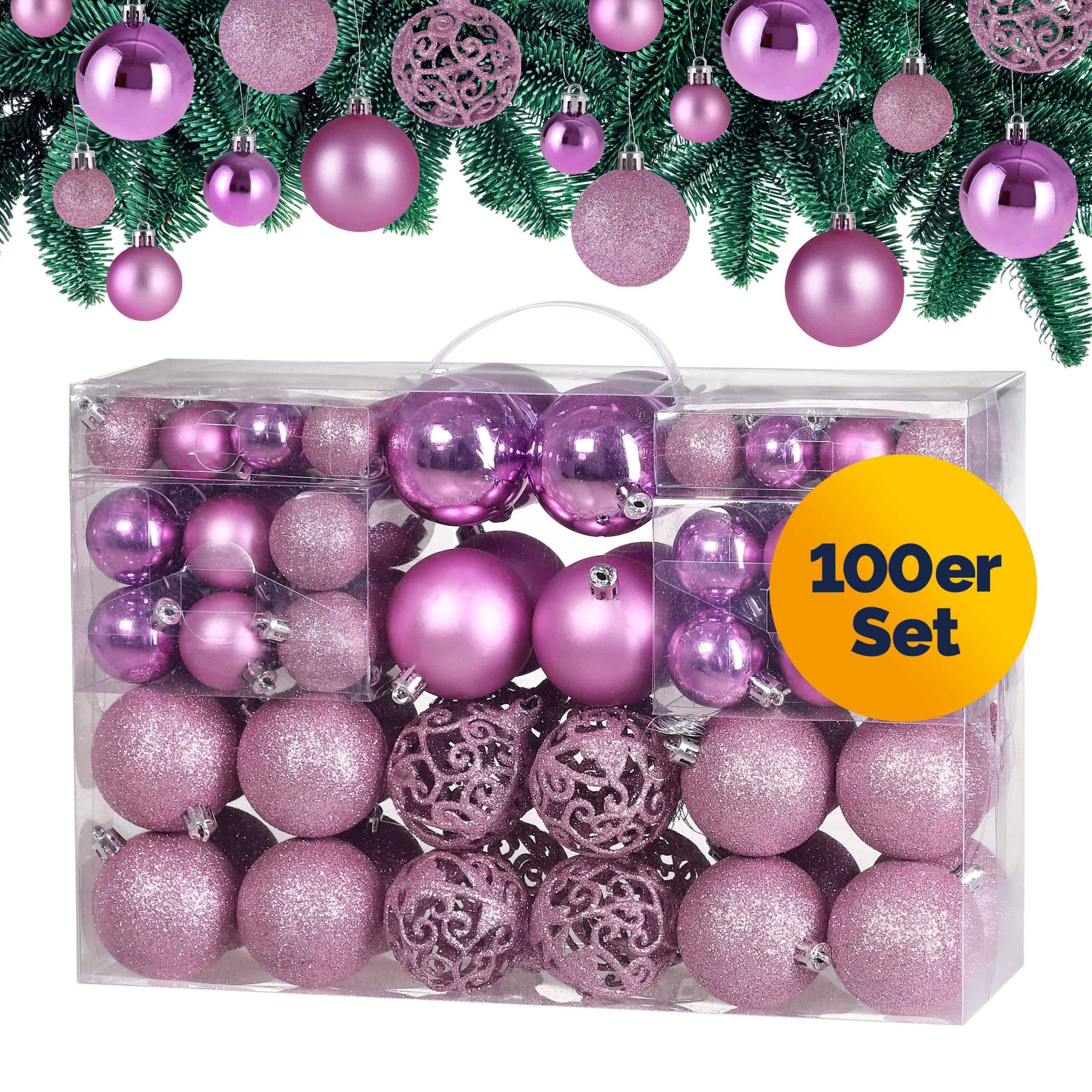661920 Weihnachtskugeln Rosa 100-tlg in matt, glänzend + glitzernd