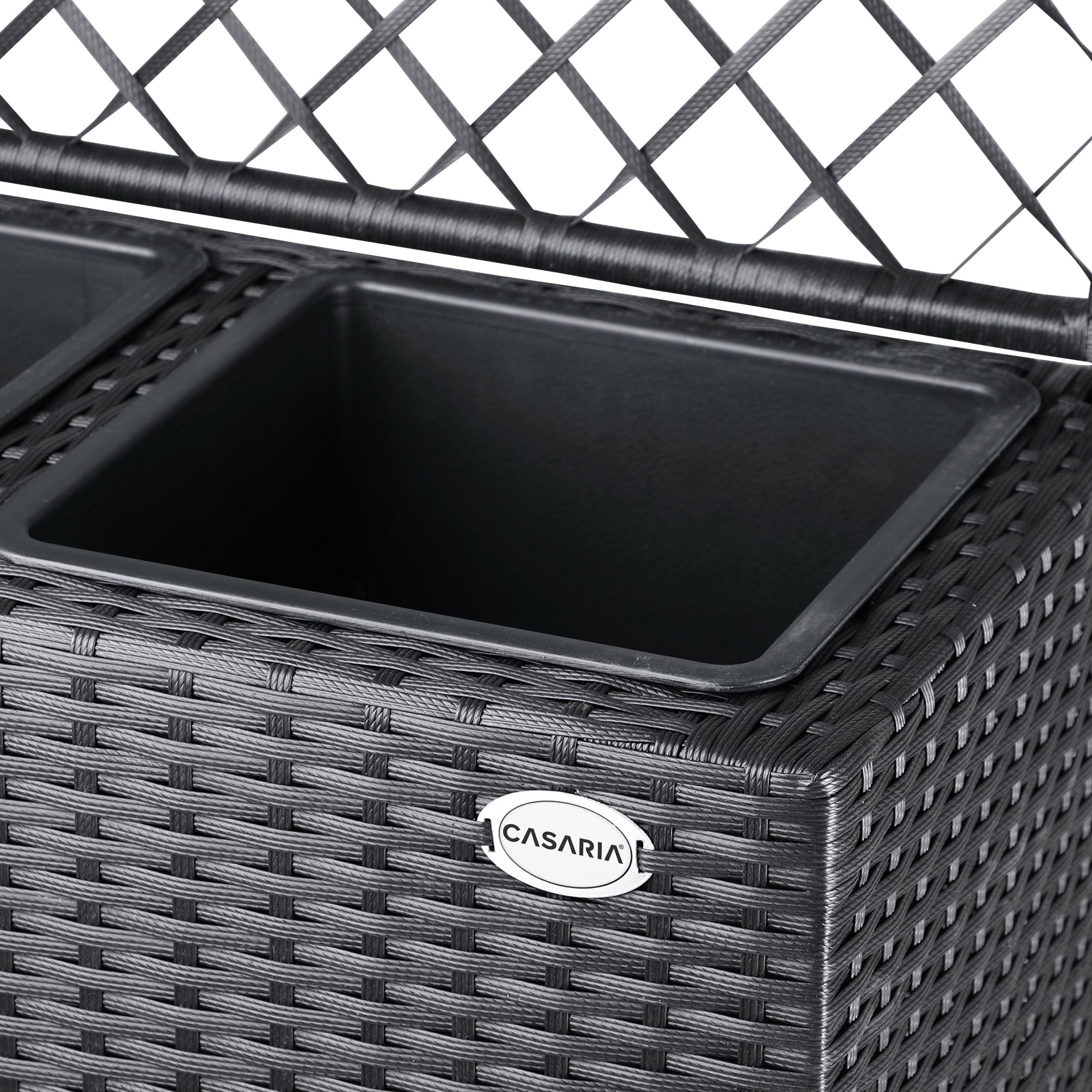 Polyrattan Blumenkasten mit Rankgitter Schwarz