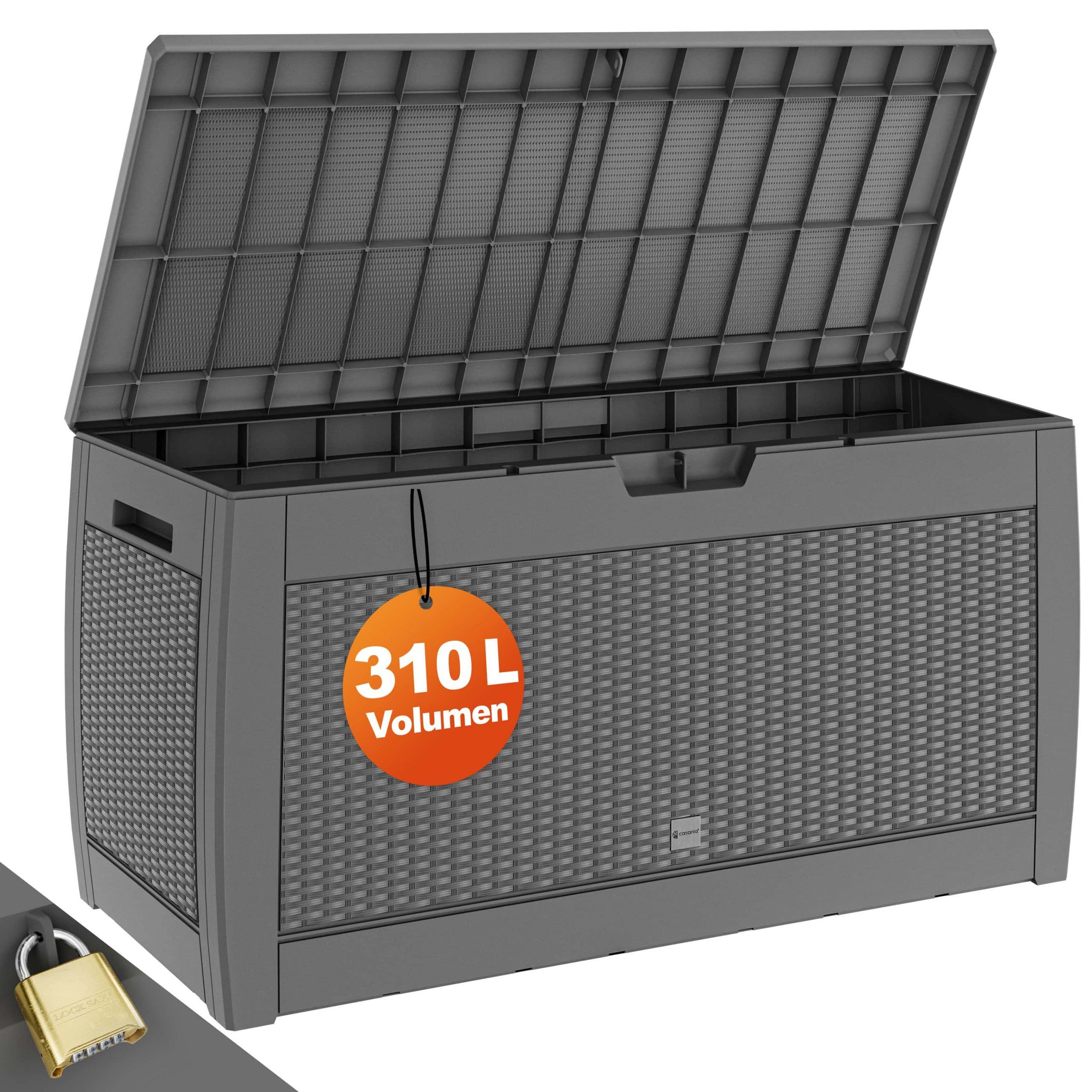 Gartenbox Rato 310L Grau Rattan Optik wasserdicht