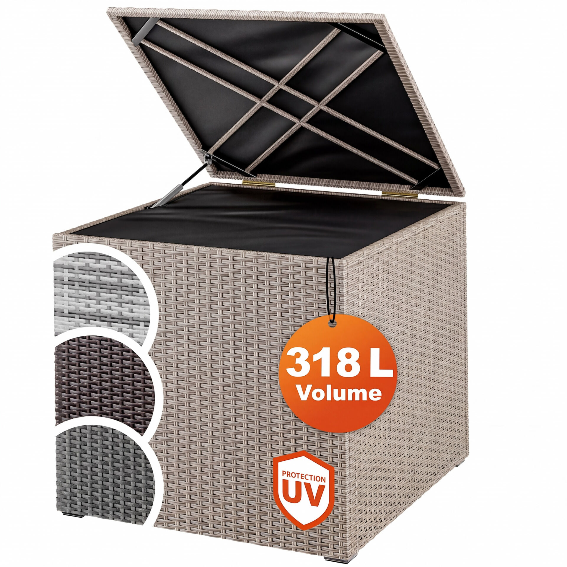Gartenbox Polyrattan 318L Creme mit Innenverkleidung wetterfest