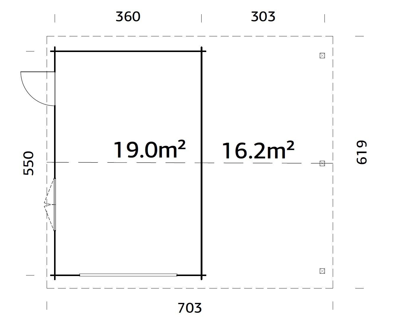 Palmako Holzgarage Roger 19,0+16,2 m2 ohne Tor