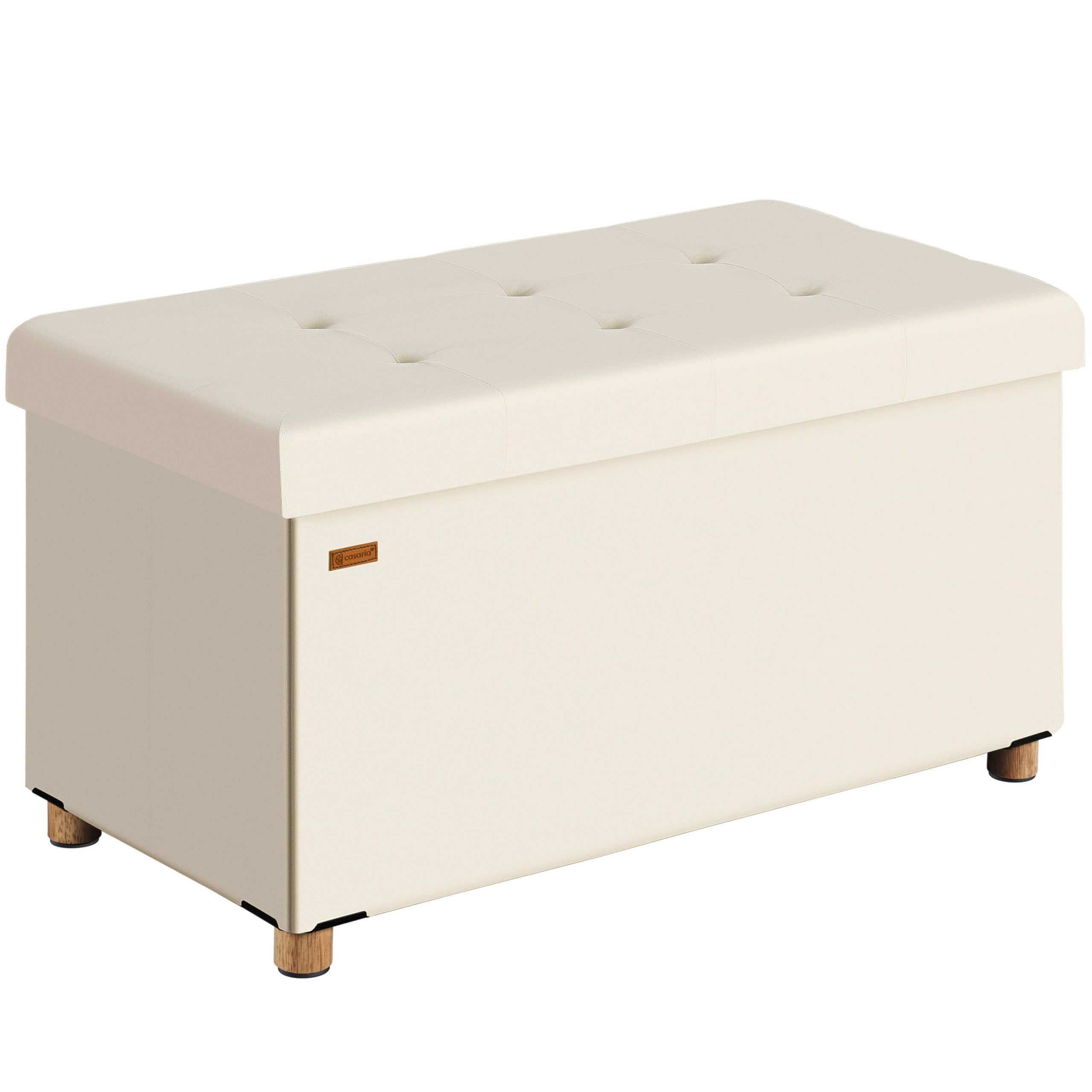 637127 Sitzbank Beige Samt 76x38x42cm mit Stauraum faltbar