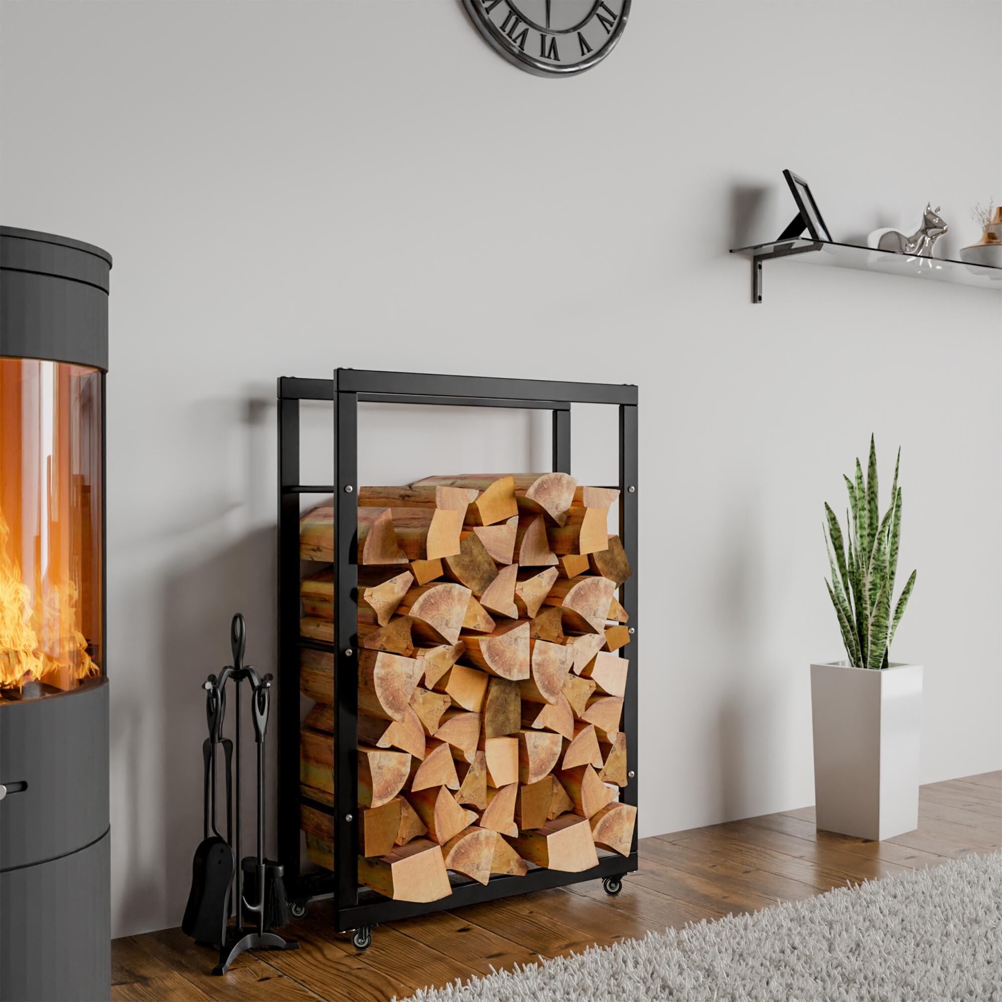 Kaminholzständer Keri mit Rollen 25x60x100, schwarz