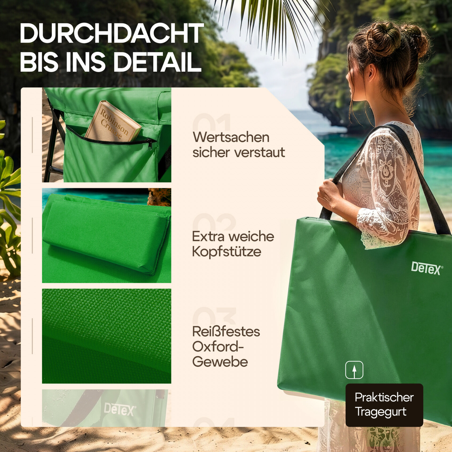 Strandmatte Grün 158x56x46cm gepolstert
