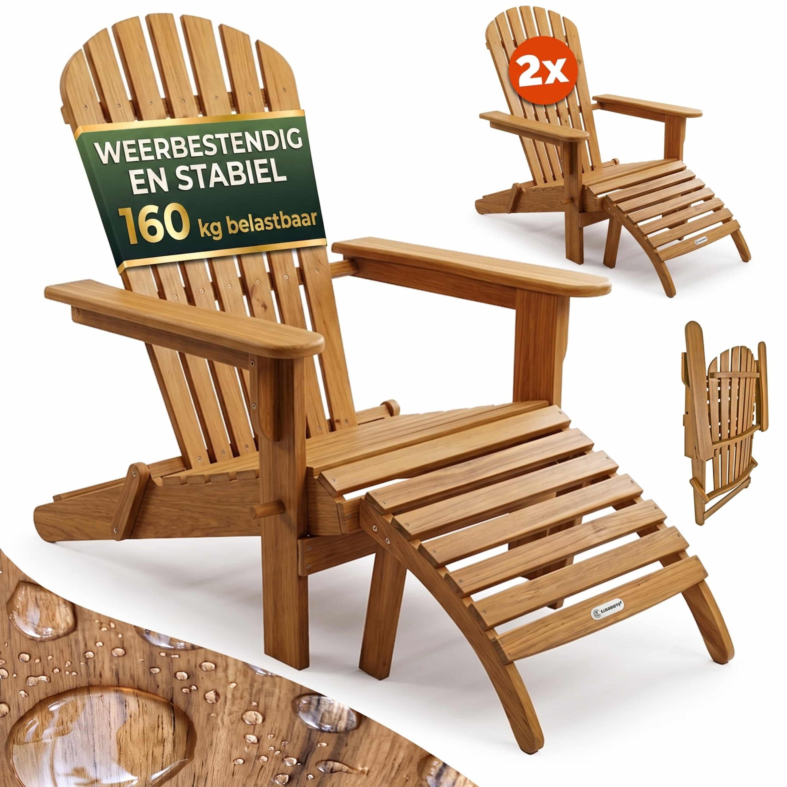 Liegestuhl Adirondack 2er-Set Akazienholz + Fußstützen