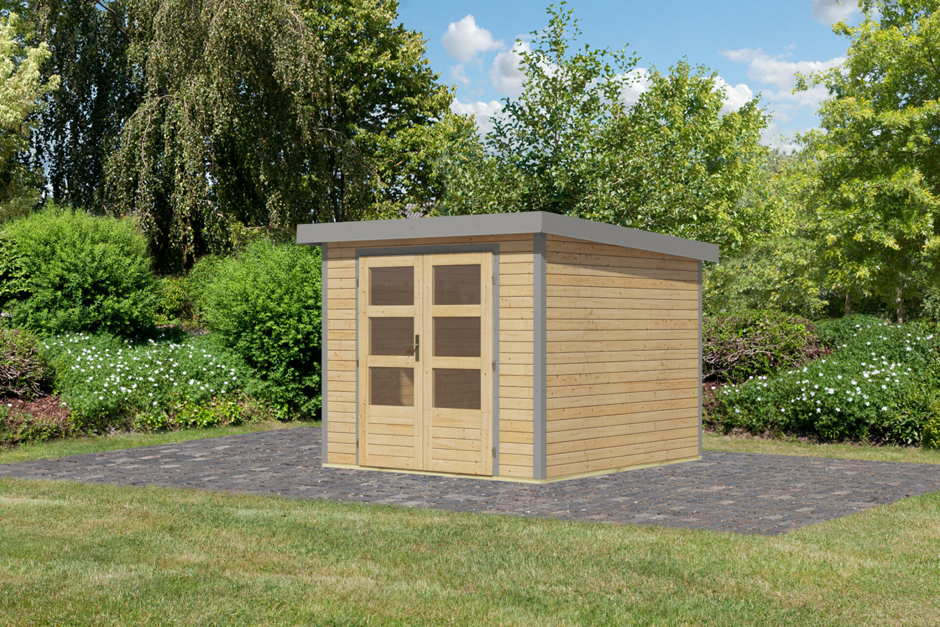 Karibu Pultdach Holz & Metall Gartenhaus Jupiter 3,5, naturbelassen / graualuminium