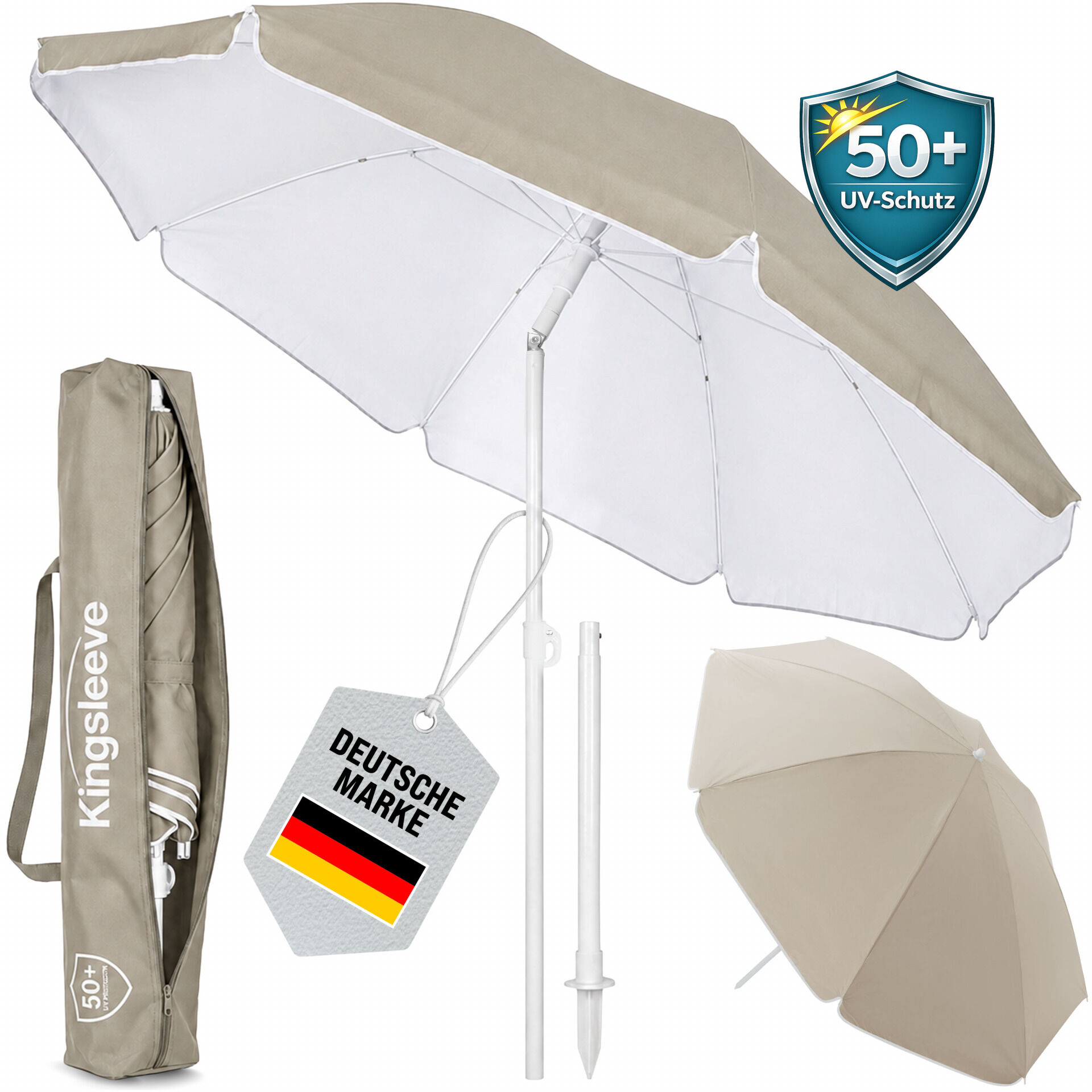 Sonnenschirm Crete Beige 200cm UV-Schutz 50+ Neigefunktion