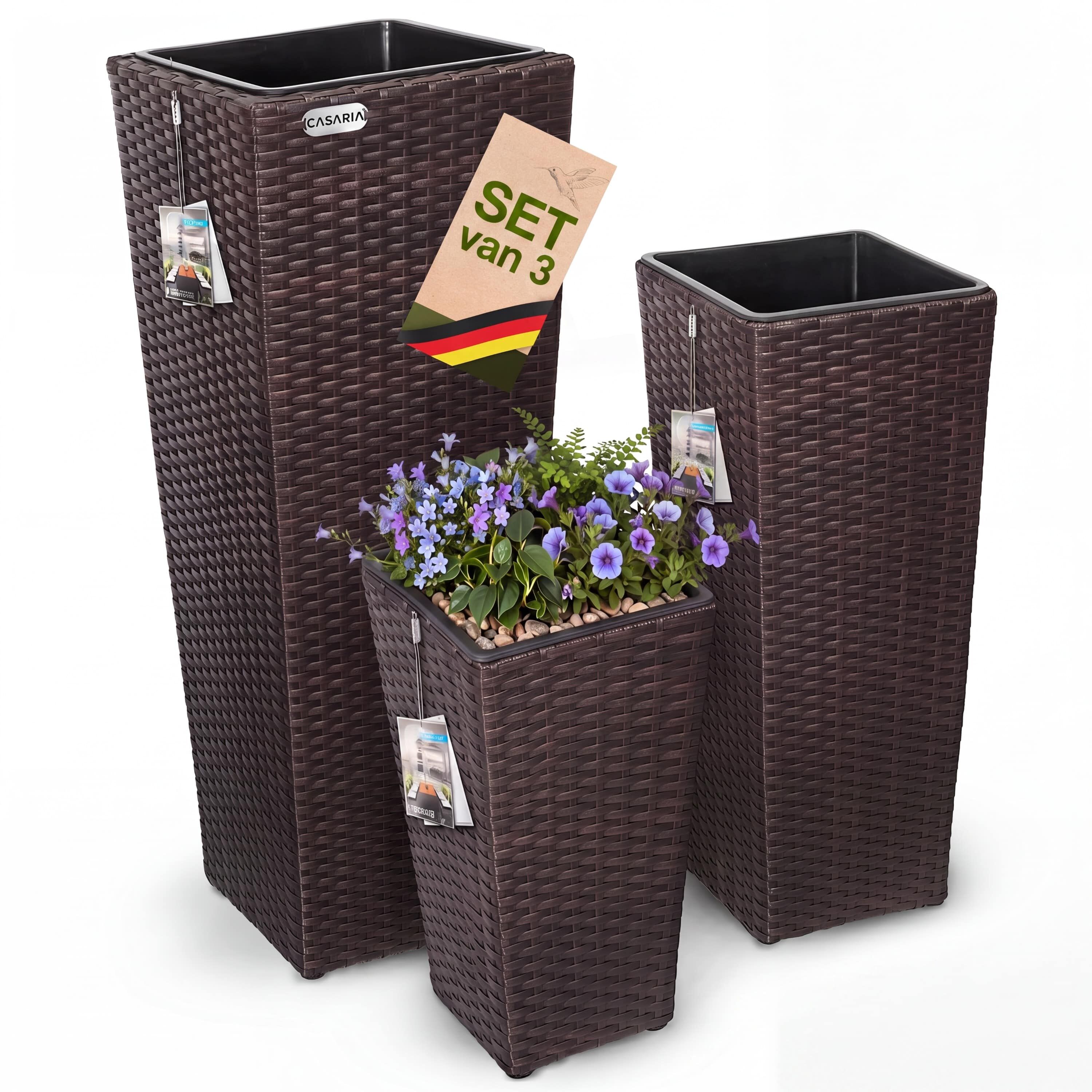 Polyrattan Blumentopf 3er-Set Braun