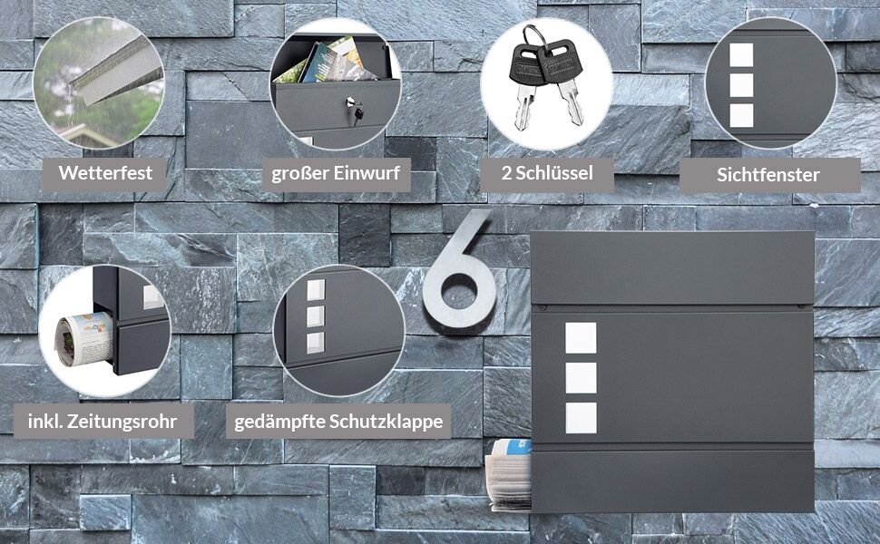 Designer Briefkasten mit Sichtfenster Anthrazit
