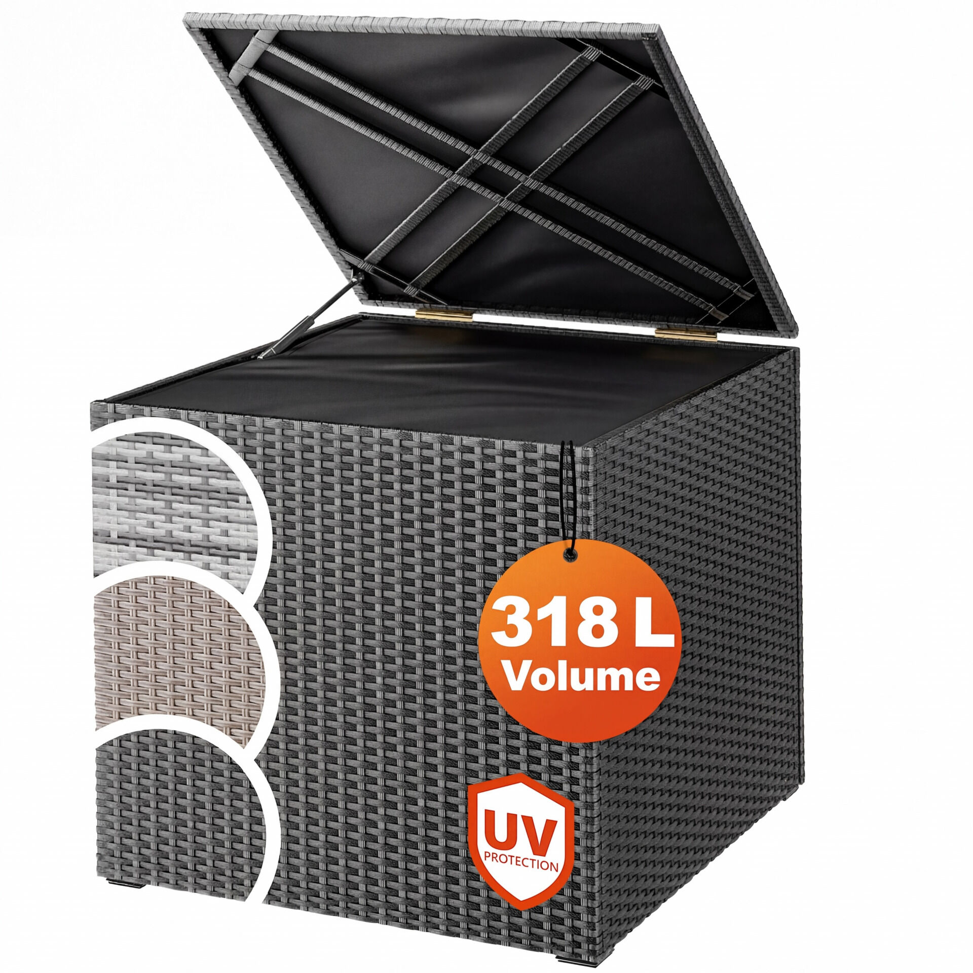 Gartenbox Polyrattan 318L Schwarz mit Innenverkleidung wetterfest