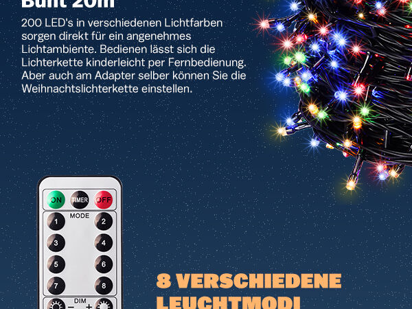Lichterkette Weihnachten Bunt 20m Fernbedienung