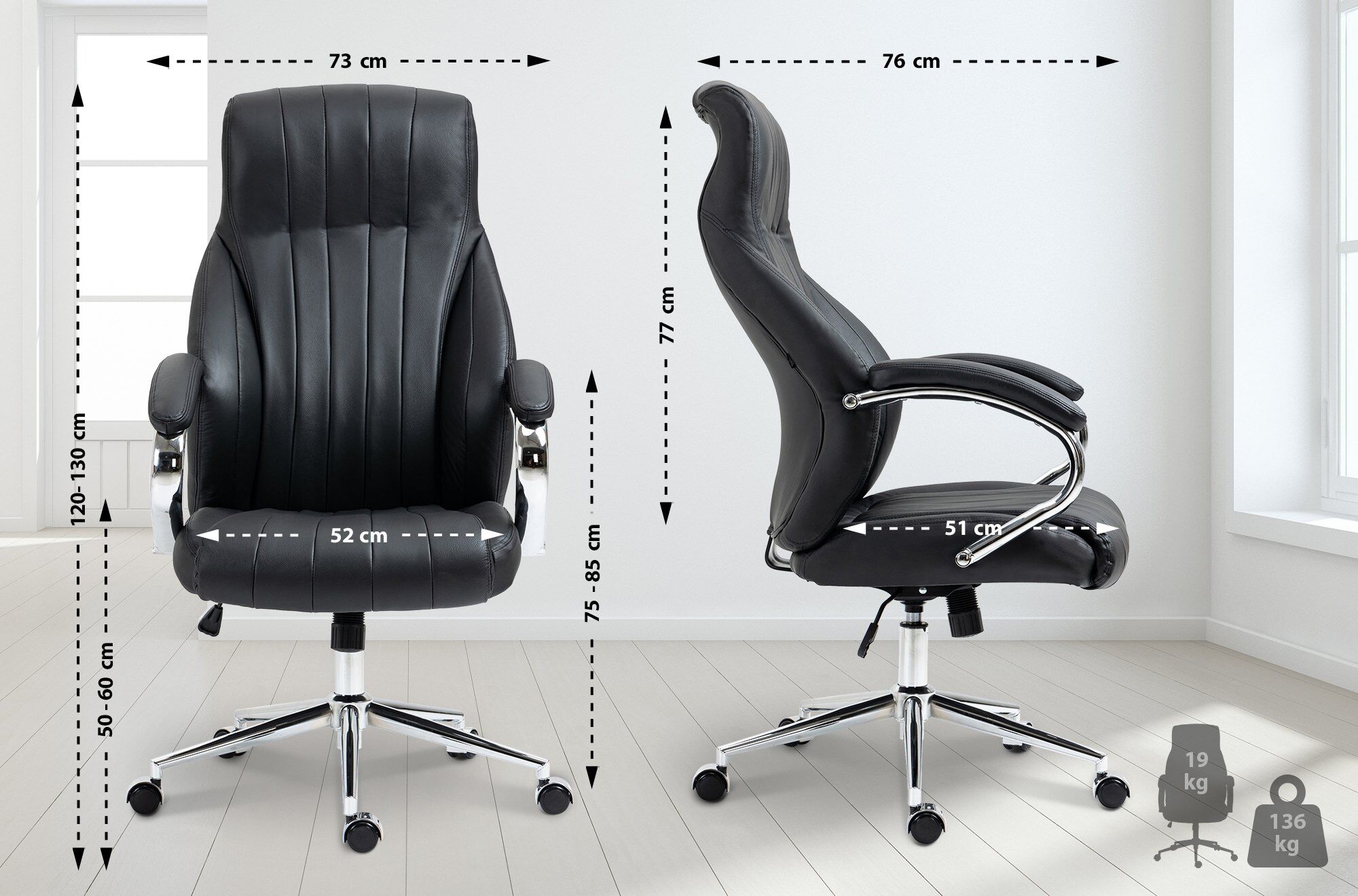 Bürostuhl Wigan Echtleder, schwarz